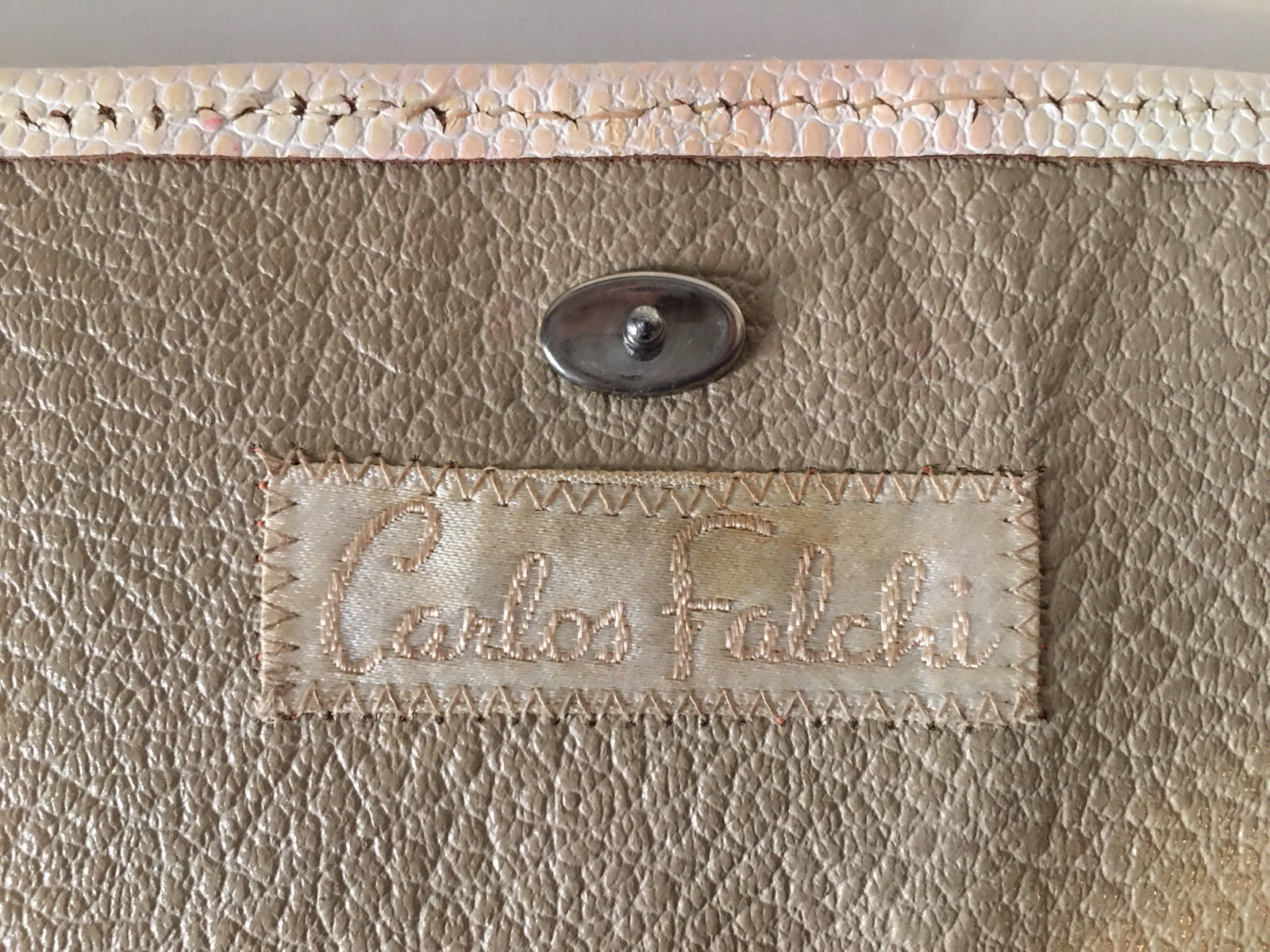 Vintage CARLOS FALCHI Patchwork Clutch Purse Cream Snakeskin Lizard Leather USA