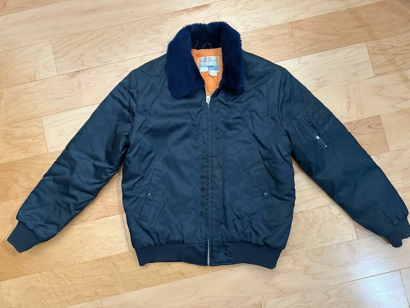 Vtg 1970s SEARS Work N Leisure L Fleece Collar Bomber Winter Flight Jacket Coat