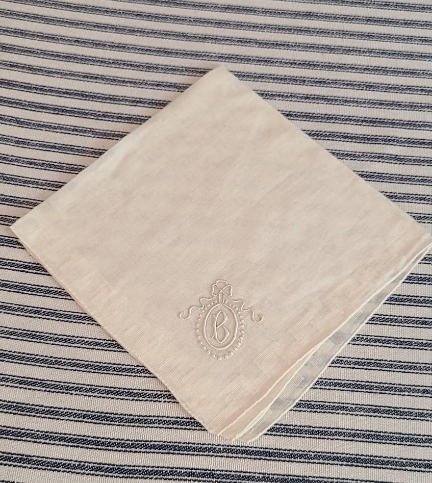 Vintage White on White Embroidered Hanky ~ Monogram Initial B ~ Pretty Border