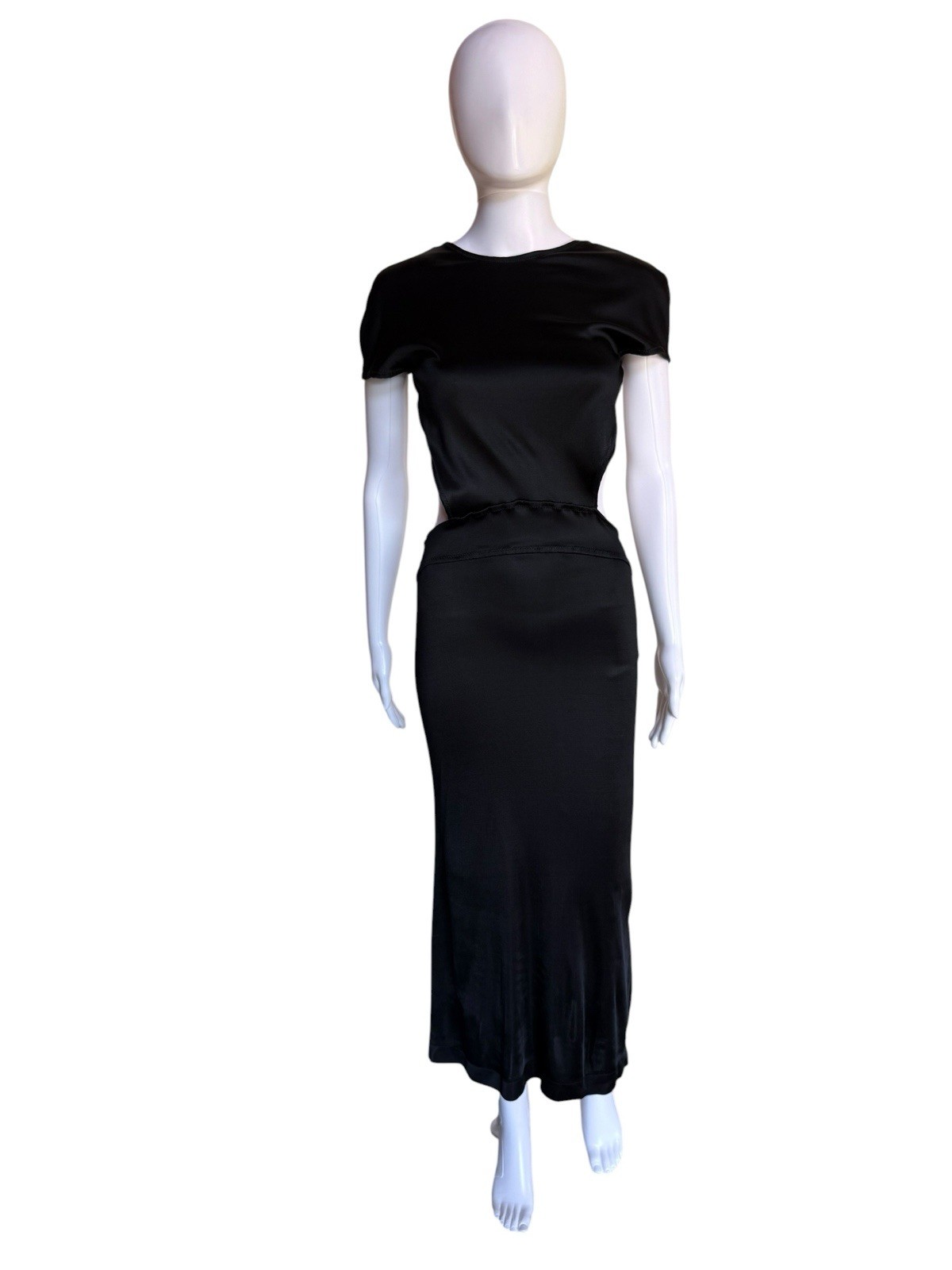 Rare Vintage Claude Montana Black Open Back Maxi Dress Made in Italy FR 40