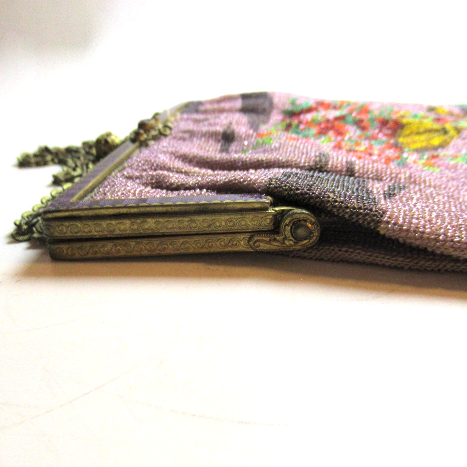Antique Vintage Micro Beaded Purse Scenic Guilloche Frame SELLER PAYS US TARIFFS