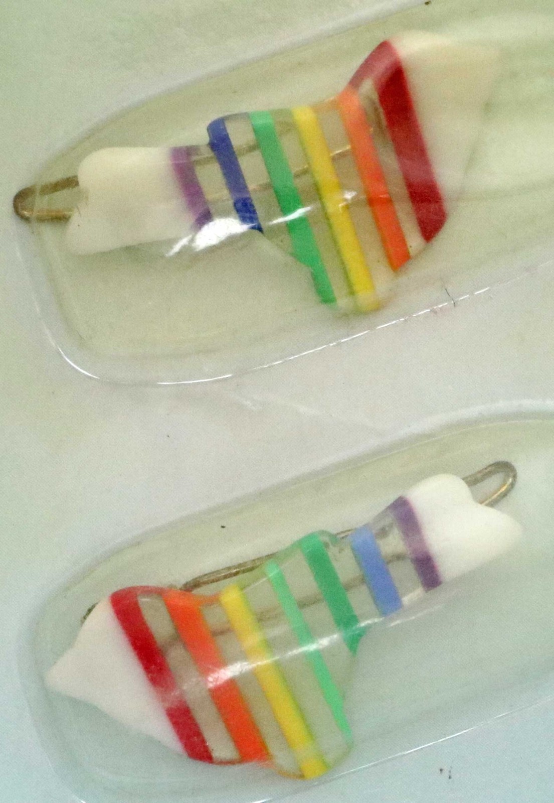 NOS 70s 80s Vintage Transparent Rainbow Pride Lucite Hair Clip Barrettes BIRD