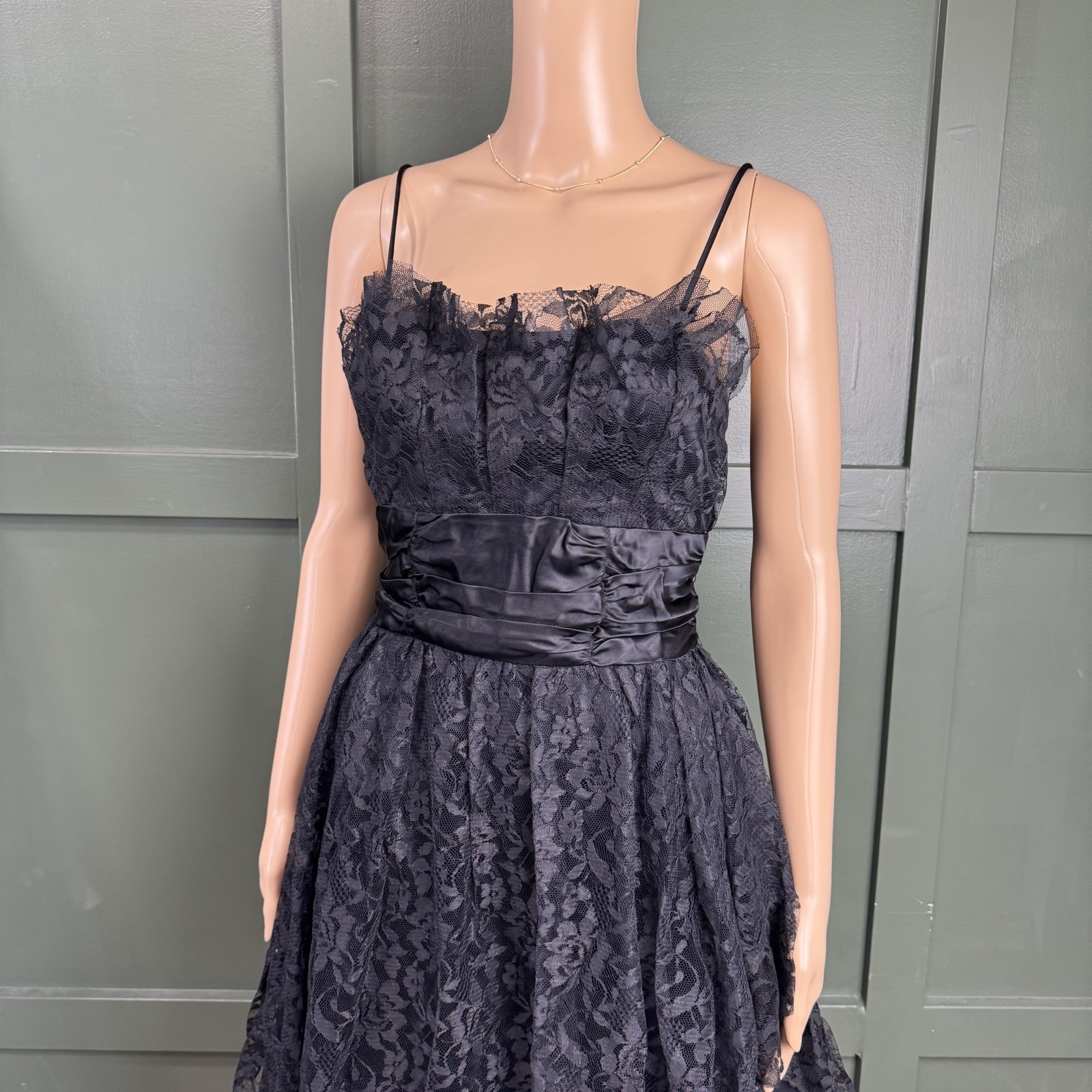 VTG New Leaf California by Samir Black Lace Tulle Tiered Dress Size 5/6 80s Rare