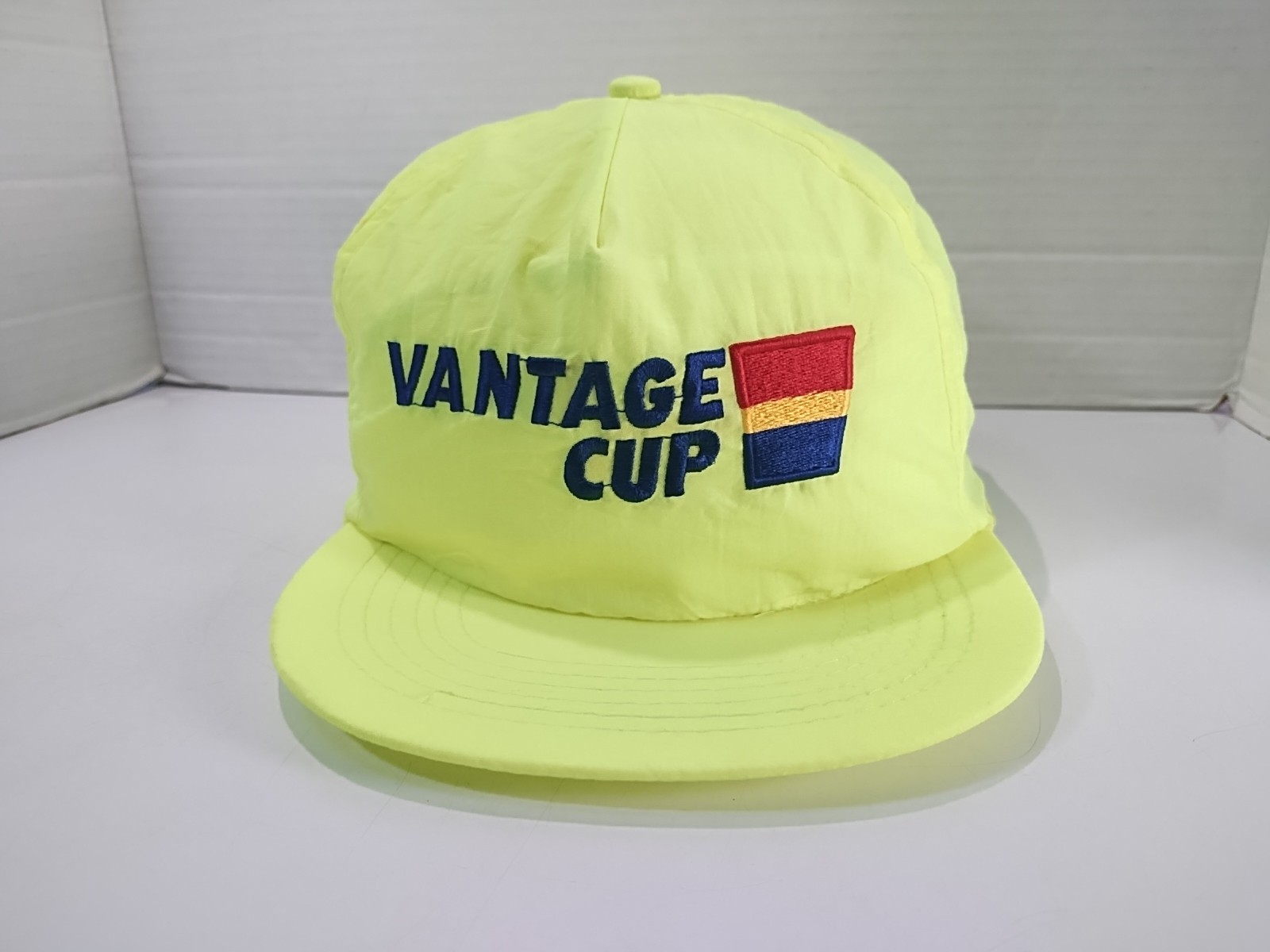 Vintage Vantage Cup Golf Snapback Hat Neon Yellow Cap Adjustable Retro 80s RJR