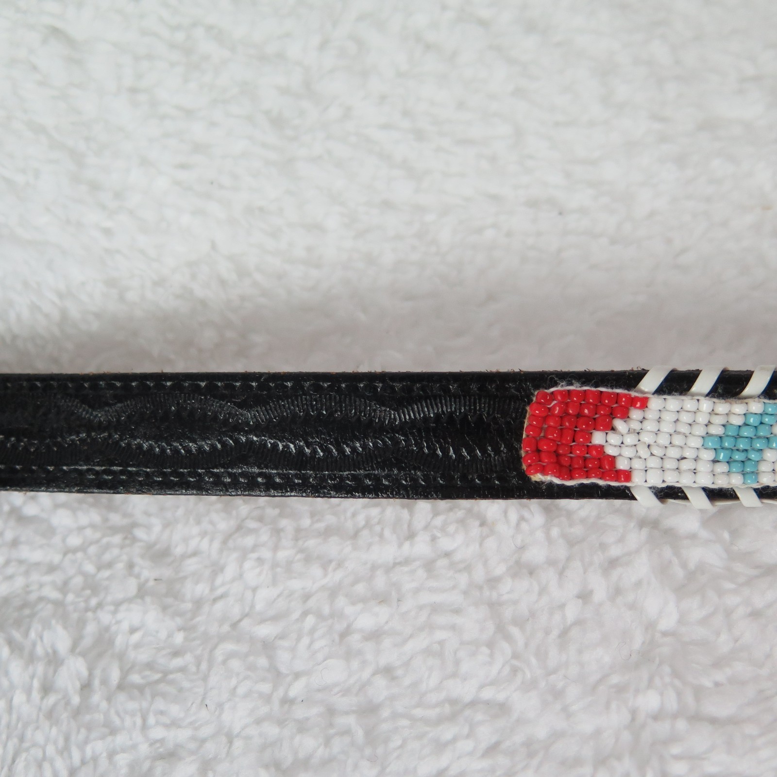 Beaded Native Belt Vintage Cowhide Hand Beading sz 36 Narrow China Made Black
