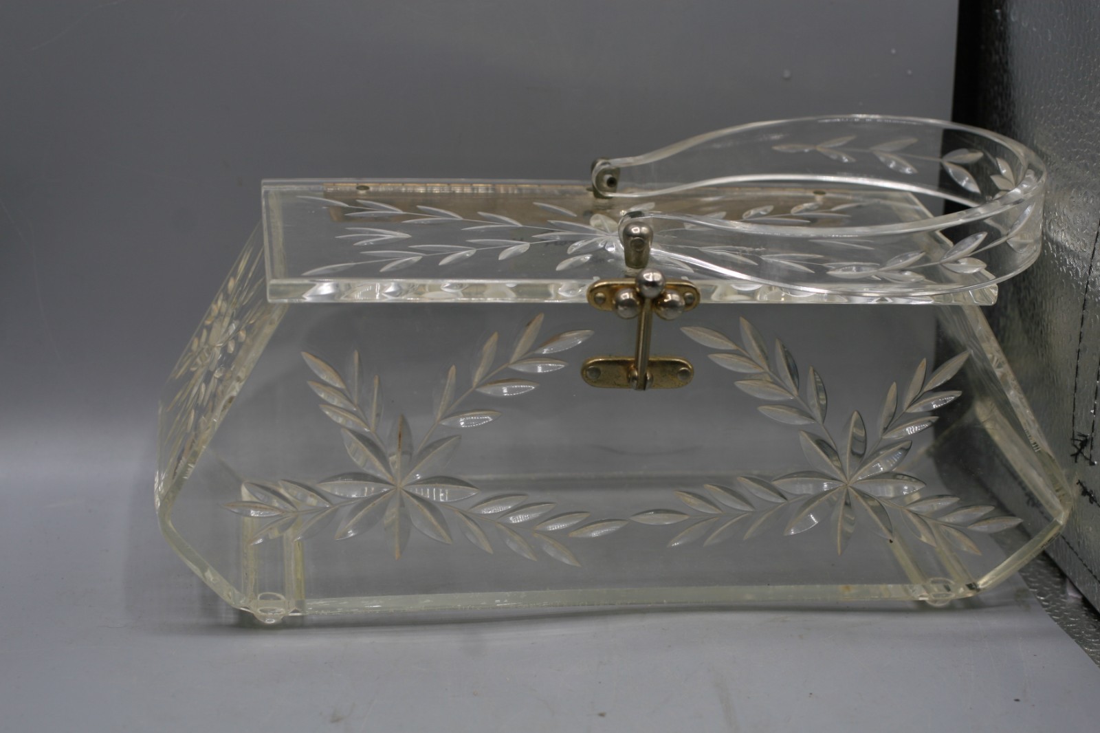 Vintage FLORIDA HANDBAGS Made in Miami CUT Clear Lattice LUCITE PURSE 1950s GA