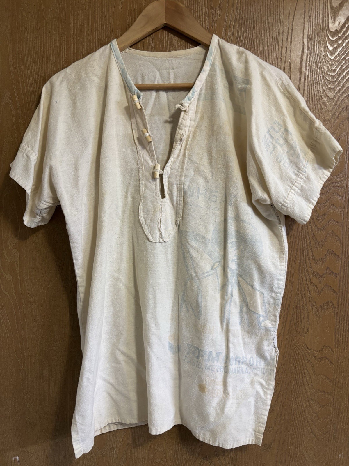 Vintage Philippines Rare Flower Sack Large Hippie Shirt 1980s