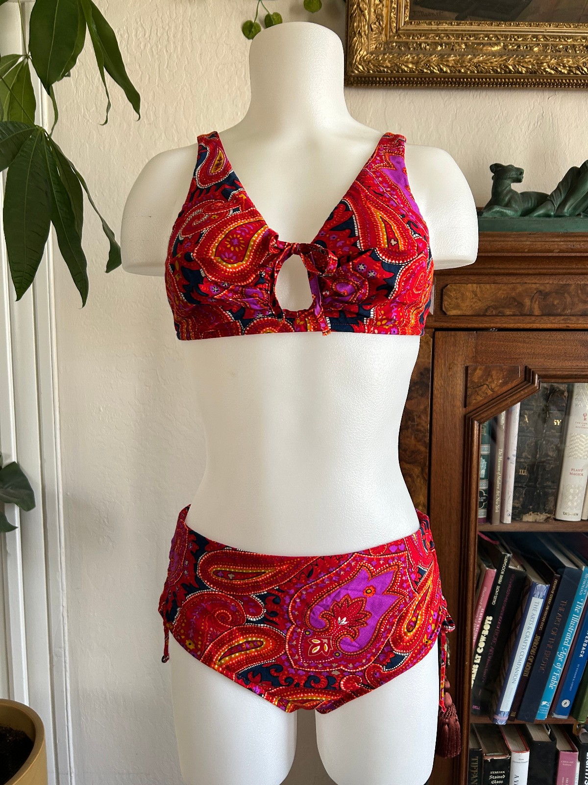 Vintage 1960s 70s Red Psychedelic Paisley Bikini Swimsuit 2pc Bathing Suit SM