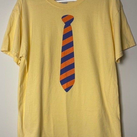 Yellow and navy striped tie tee large Gildan #indie Tiefun