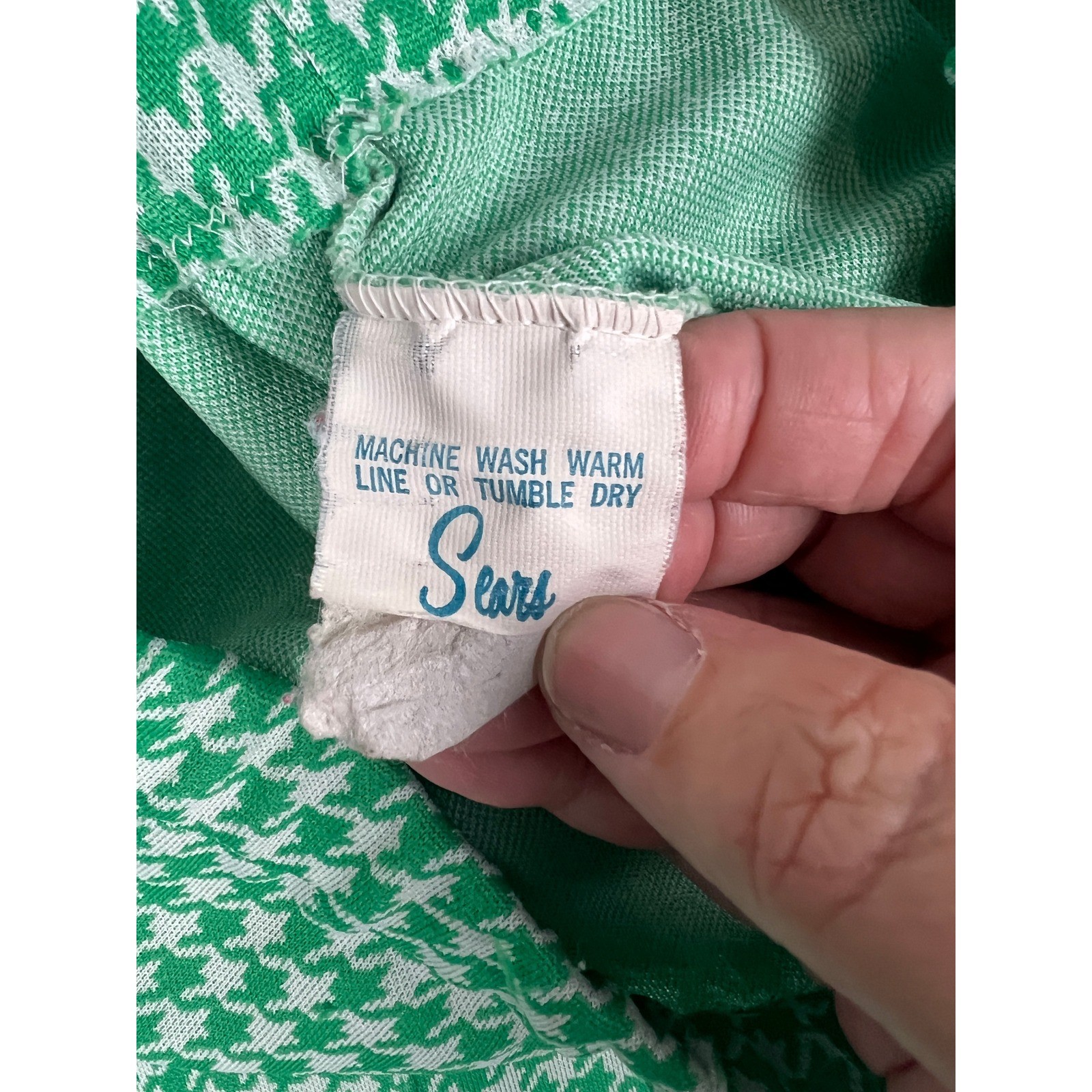 Sears Vintage Houndstooth Shorts Retro Mod High Waisted Green White Knit M