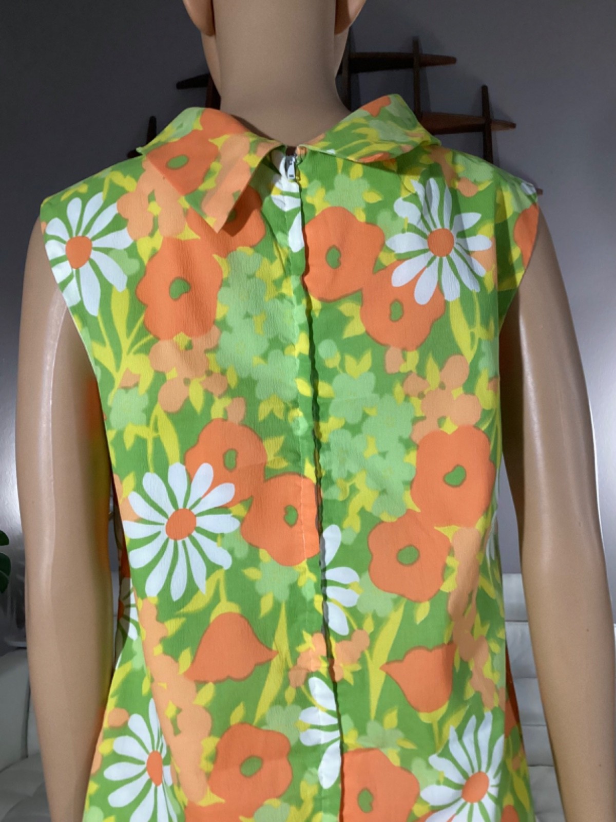Vintage 60s Mod Hippie Day Glow Floral Flower Power Shift Dress Arnelle Cali