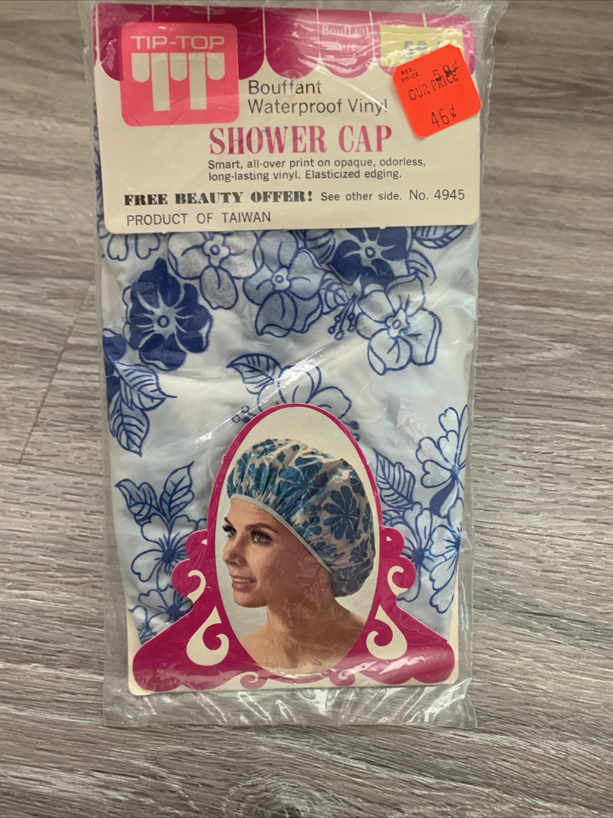 Vintage Tip Top Bouffant Shower Cap NOS in Package Blue Flowers