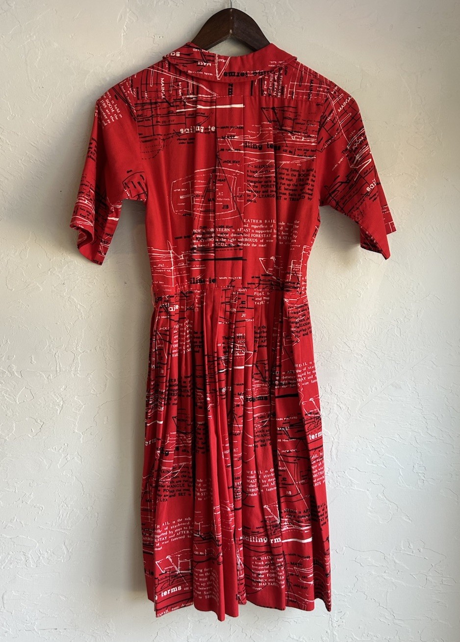 Vintage 60s Rare Villager Nautical Sailboat Blueprint Novelty Shirtwaist Dress 8
