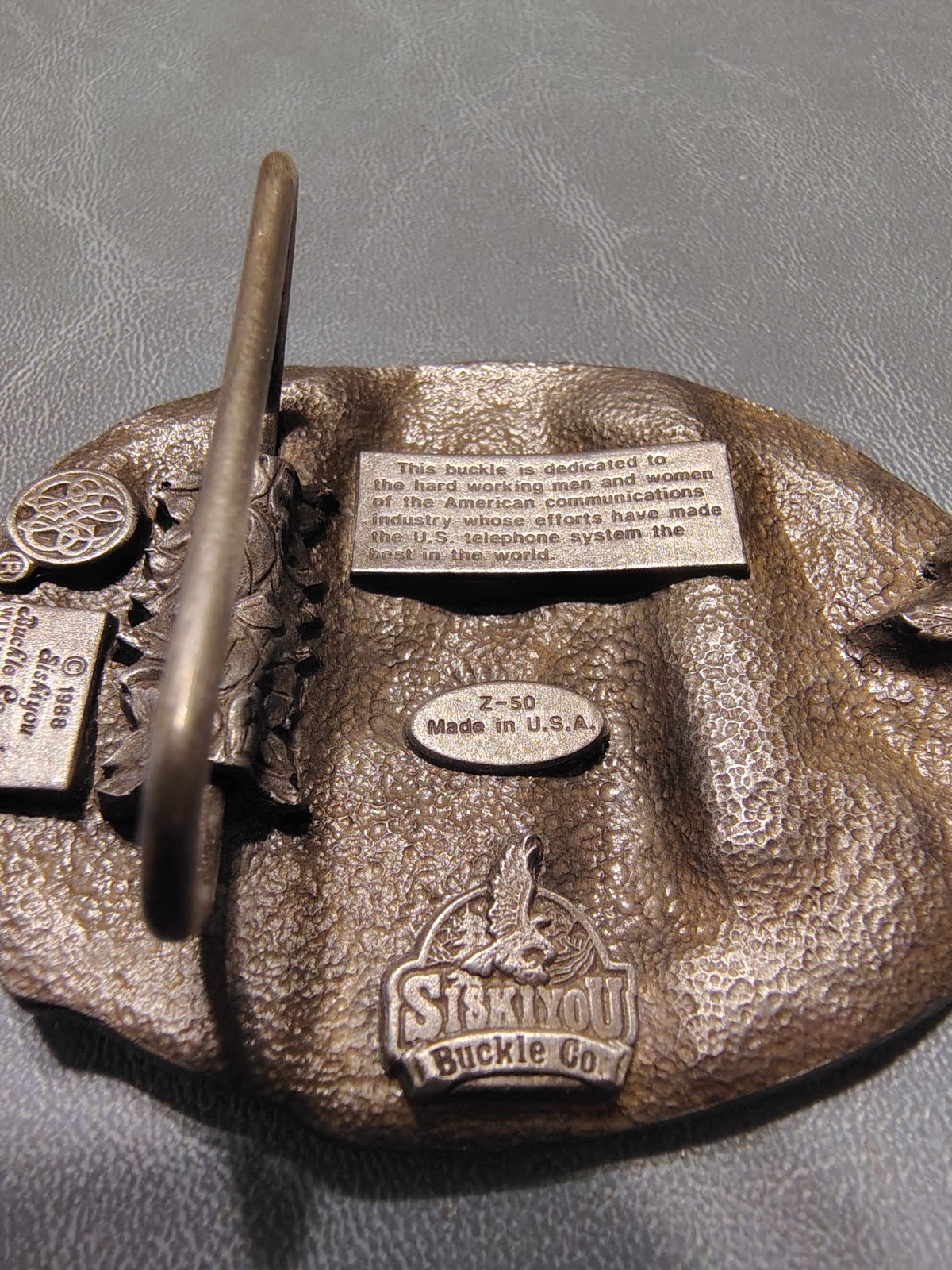 Vintage 1988 Pewter Siskiyou Communications Telephone Belt Buckle