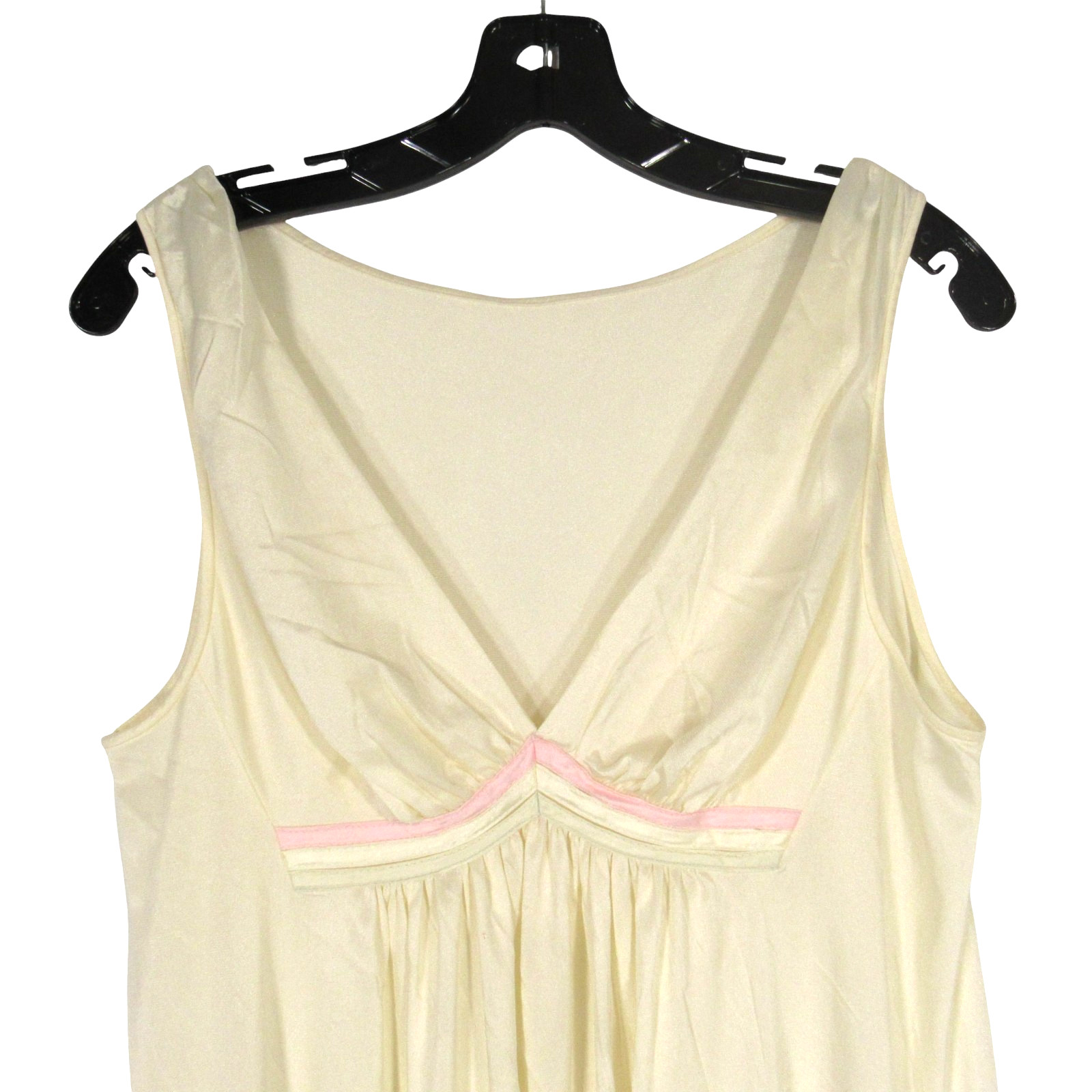 VTG VAL MODE Smooth NYLON Ivory PINK SATIN DETAIL Sleeveless LOUNGE NIGHTGOWN S
