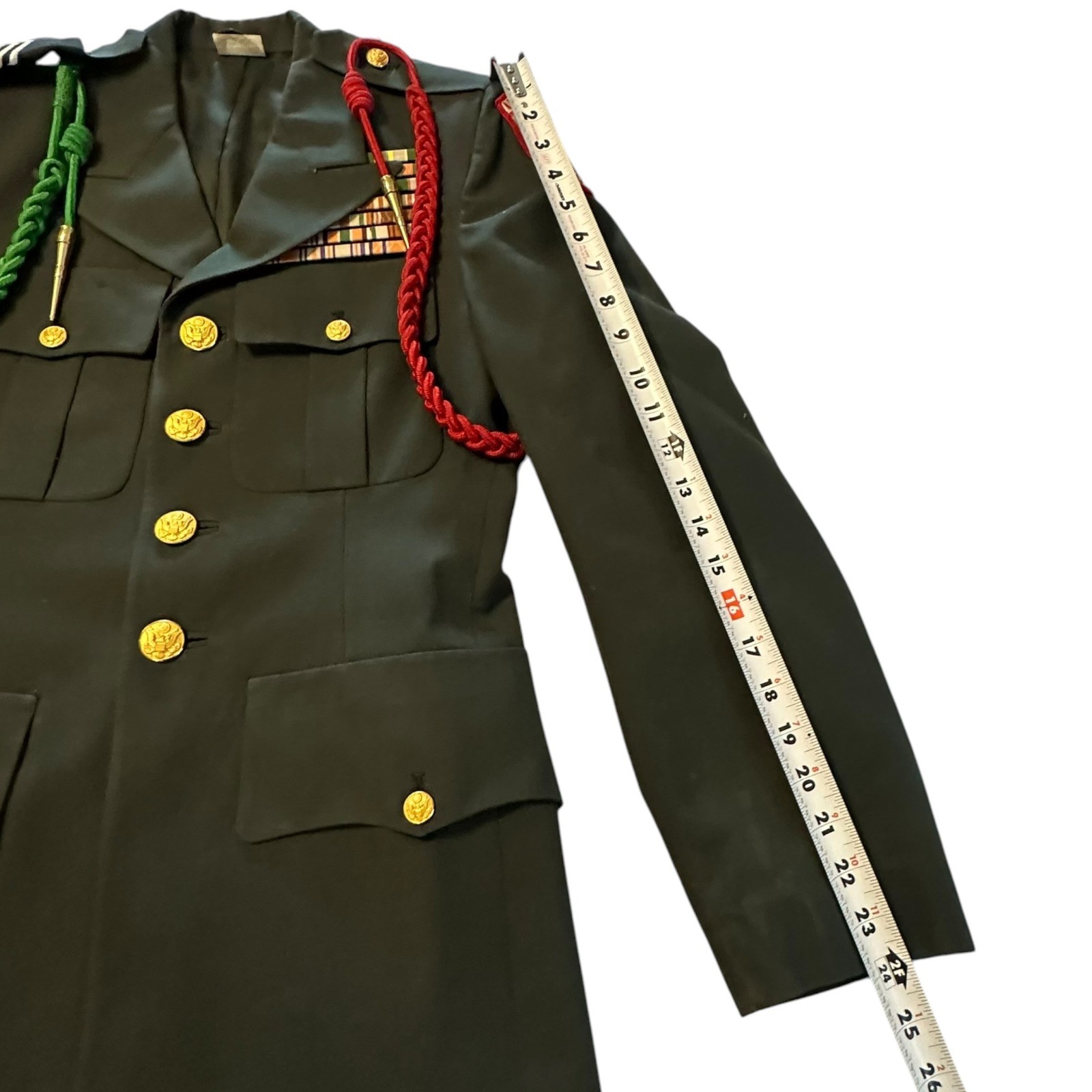 US Army JROTC Dress Uniform Coat Mens 35R Green Patches Cords Medals Insignia