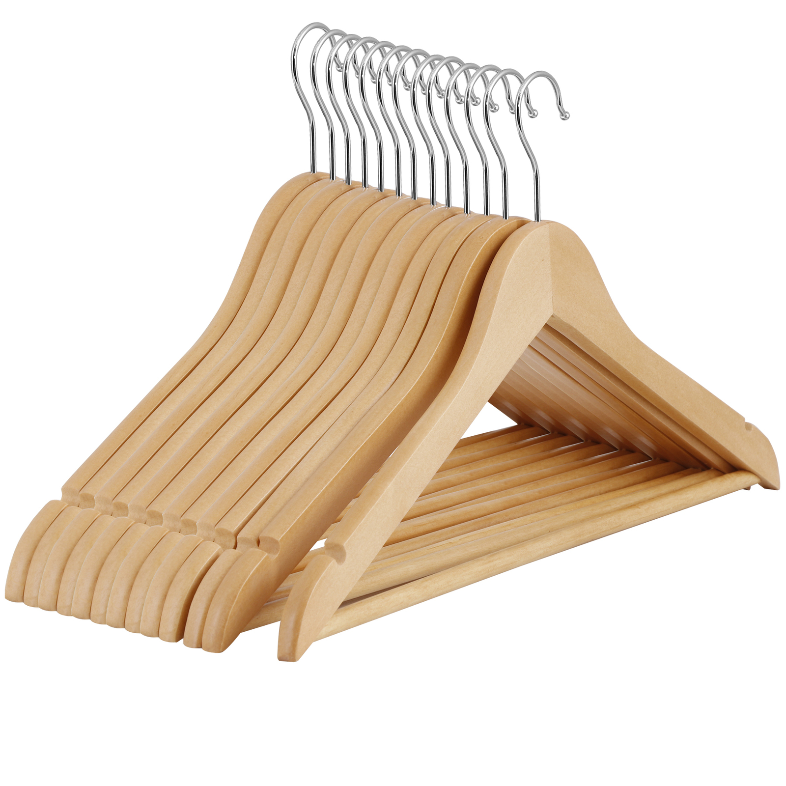 50PCS Non-Slip Versatile Closet Wooden Hanger for Suit Coat Jackets 360° Hook