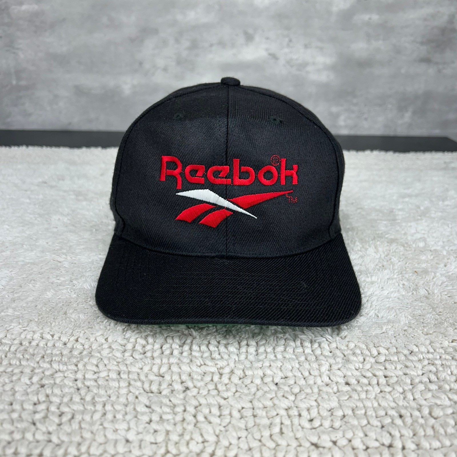 90s Vintage Reebok Snapback Hat OSFA Wool Embroidered Skate Rap Hip Hop Black