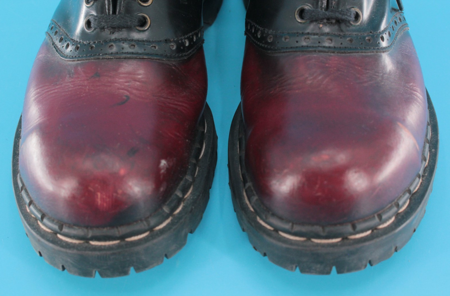VTG Gripfast Maroon & Black Leather Oxford Shoes Sz 35 / 7 Made In England