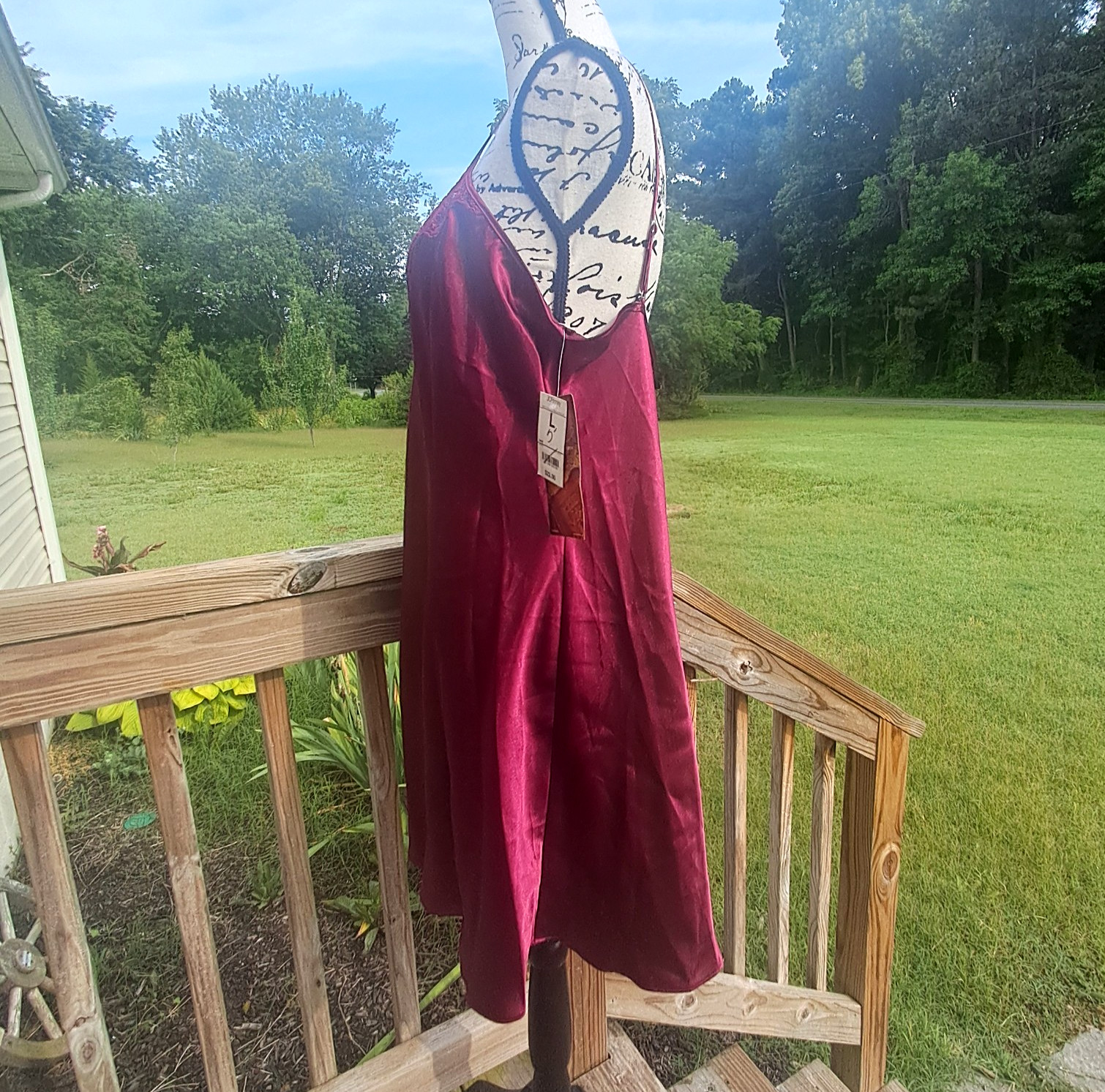 Vtg Sophia JC Penny Satin Lace Slip Dress Nightgown Large Burgundy Fairy Goth