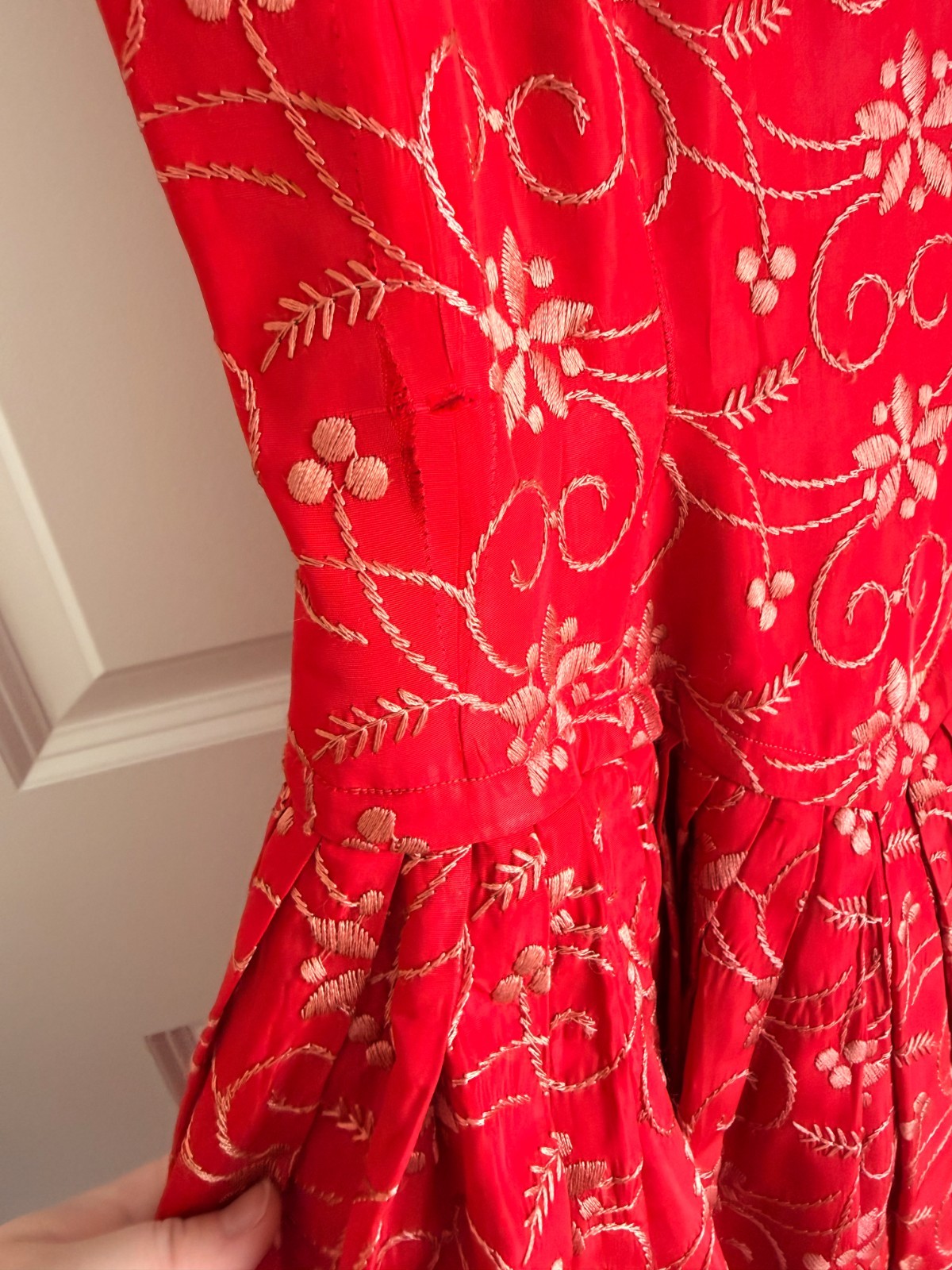 Vintage 1950s Suzy Perette Red Embroidered Drop Waist Dress AND Jacket NEW YORK