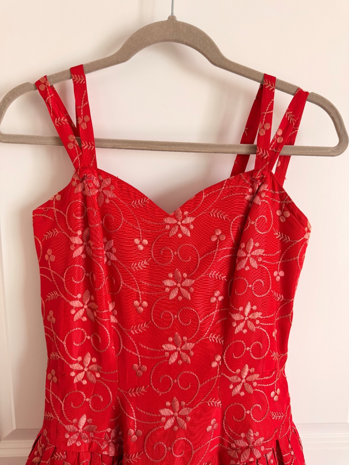 Vintage 1950s Suzy Perette Red Embroidered Drop Waist Dress AND Jacket NEW YORK