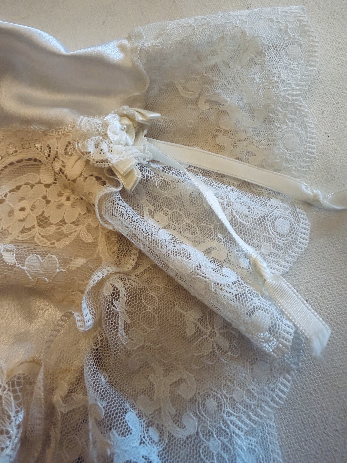Vintage 70s-80s Christian Dior Lingerie White Lace Peignoir Robe Maxi Medium