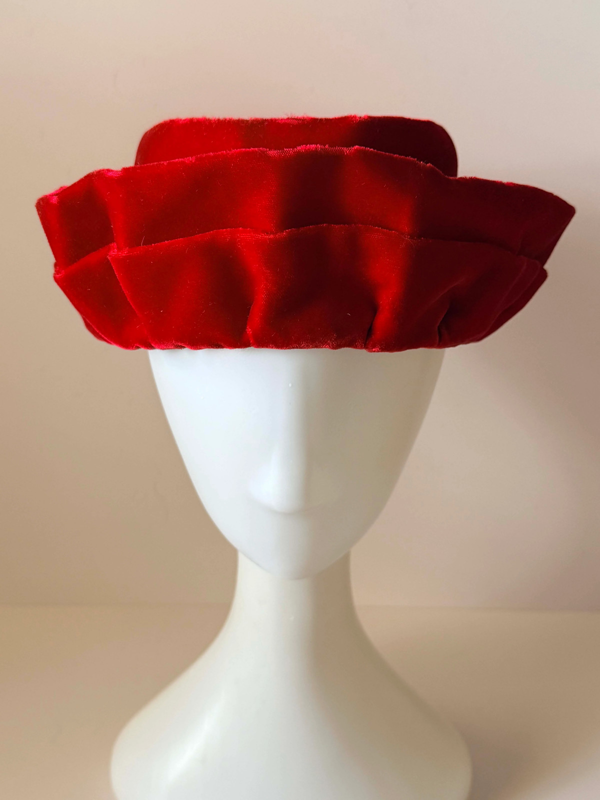Vintage Red Velvet Brimmed Pillbox Hat 1960s Sculptural Cocktail Hat | Women’s