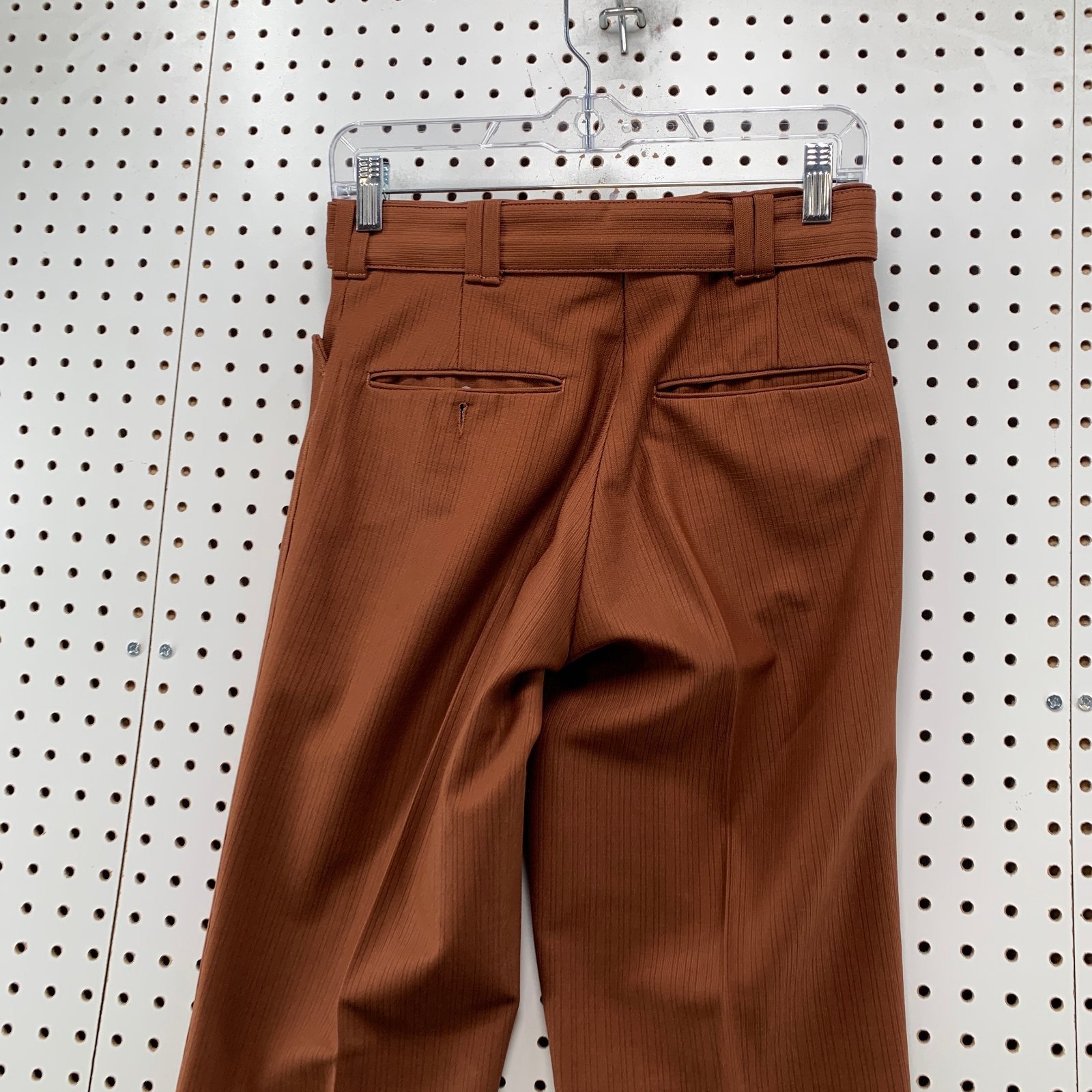 Vintage 70s Mens Mod Disco Pants 28×31 Brown Belted Flare Trousers Falcon Zip