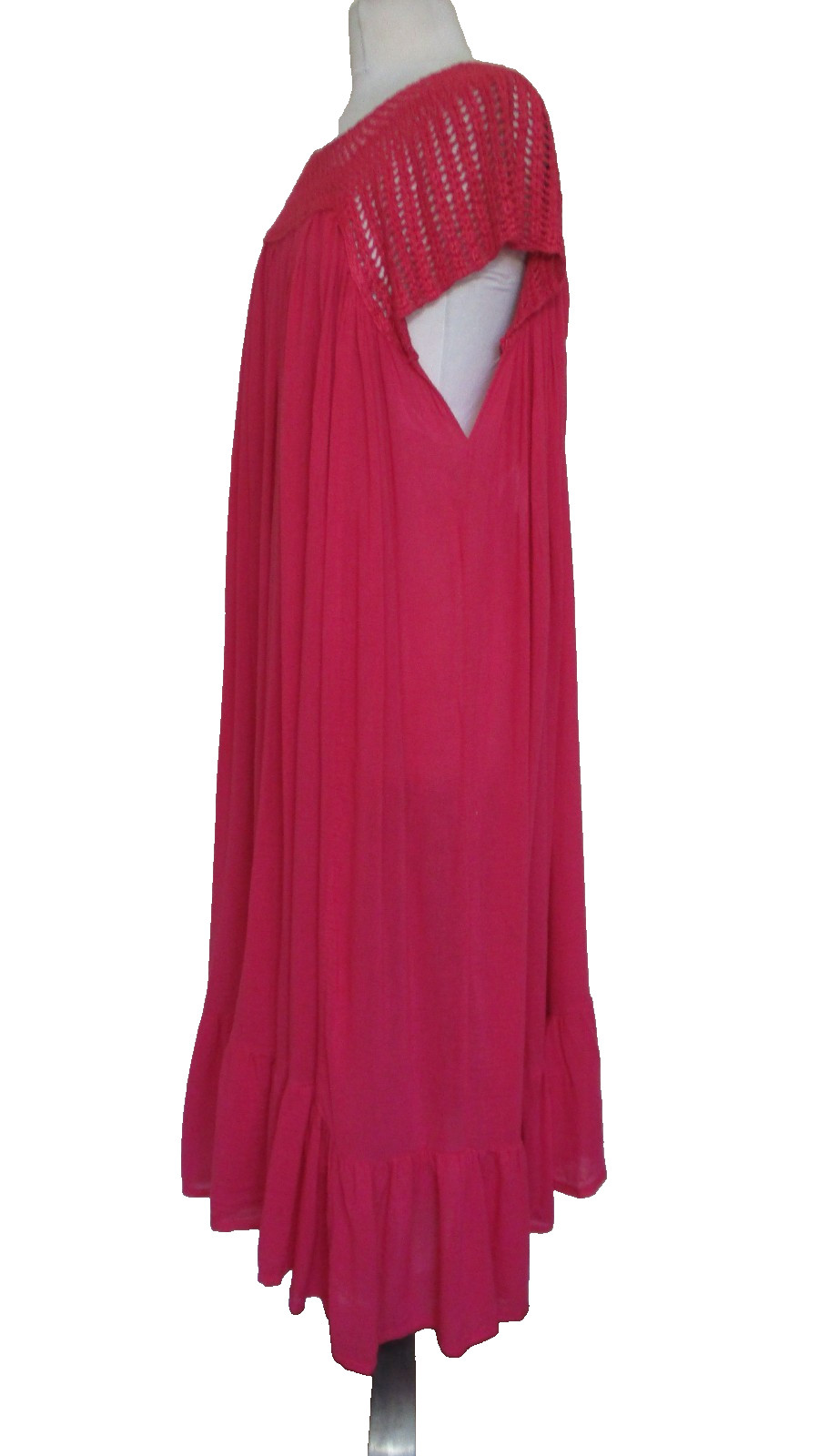 Vintage Chambeli Coral Cotton Blend Dress Boho Caftan Size 2X Crochet Trim