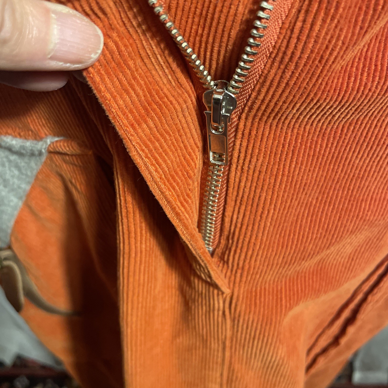 Luis Trenker Corduroy Utility Skirt Orange Leather Detail Pockets Sweater Hem