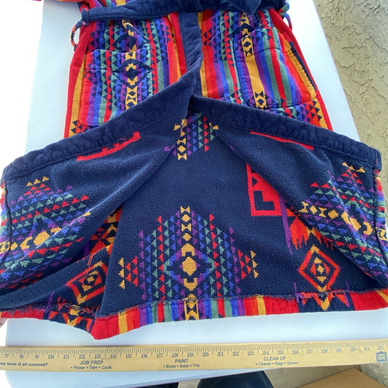 Vintage 80s Blass 100% Cotton Brazil Robe OS Colorful Aztec Southwestern Belted