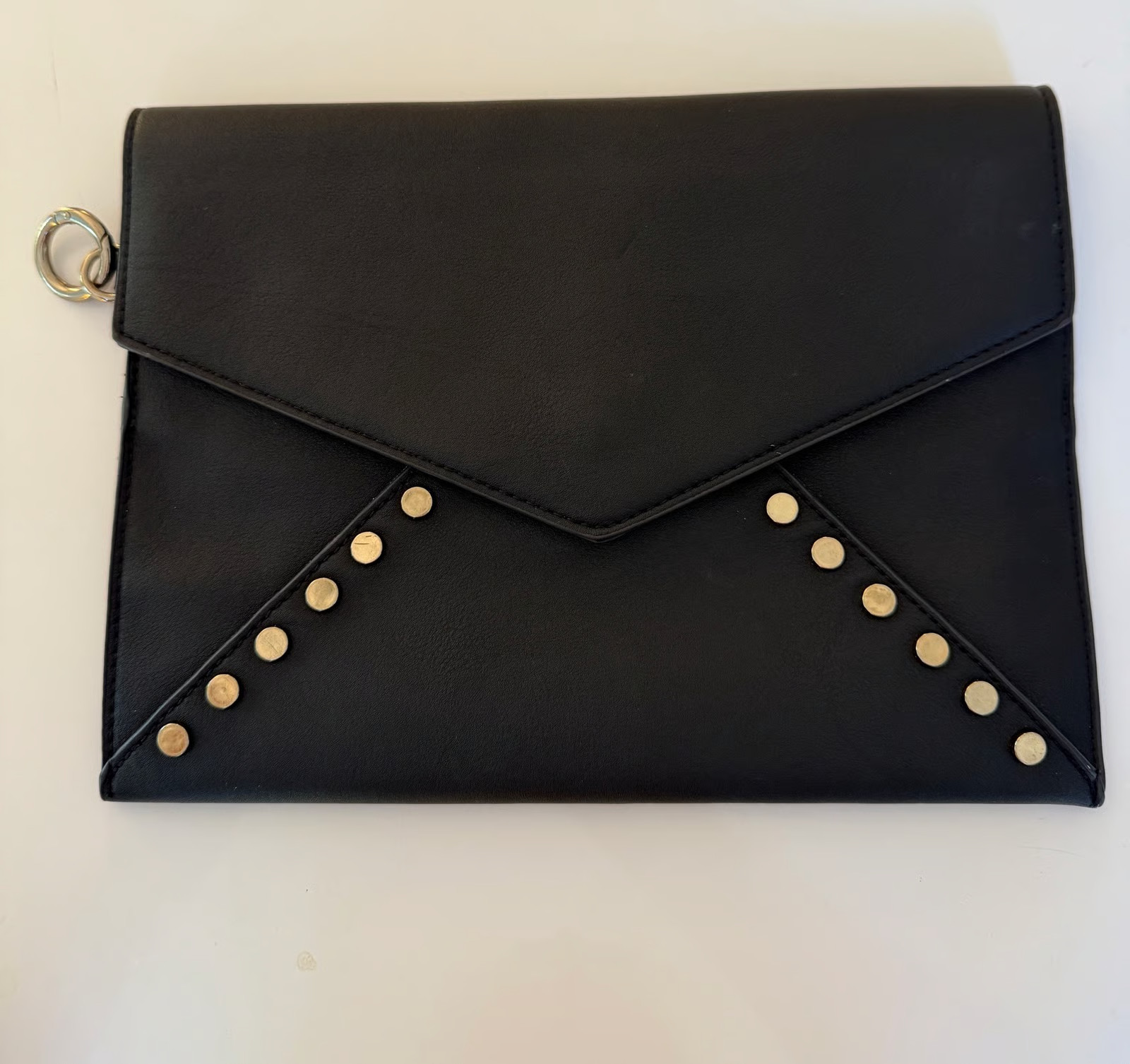 Imoshion IM Black Studded Envelope Clutch | Vegan Leather Gold Accent Bag