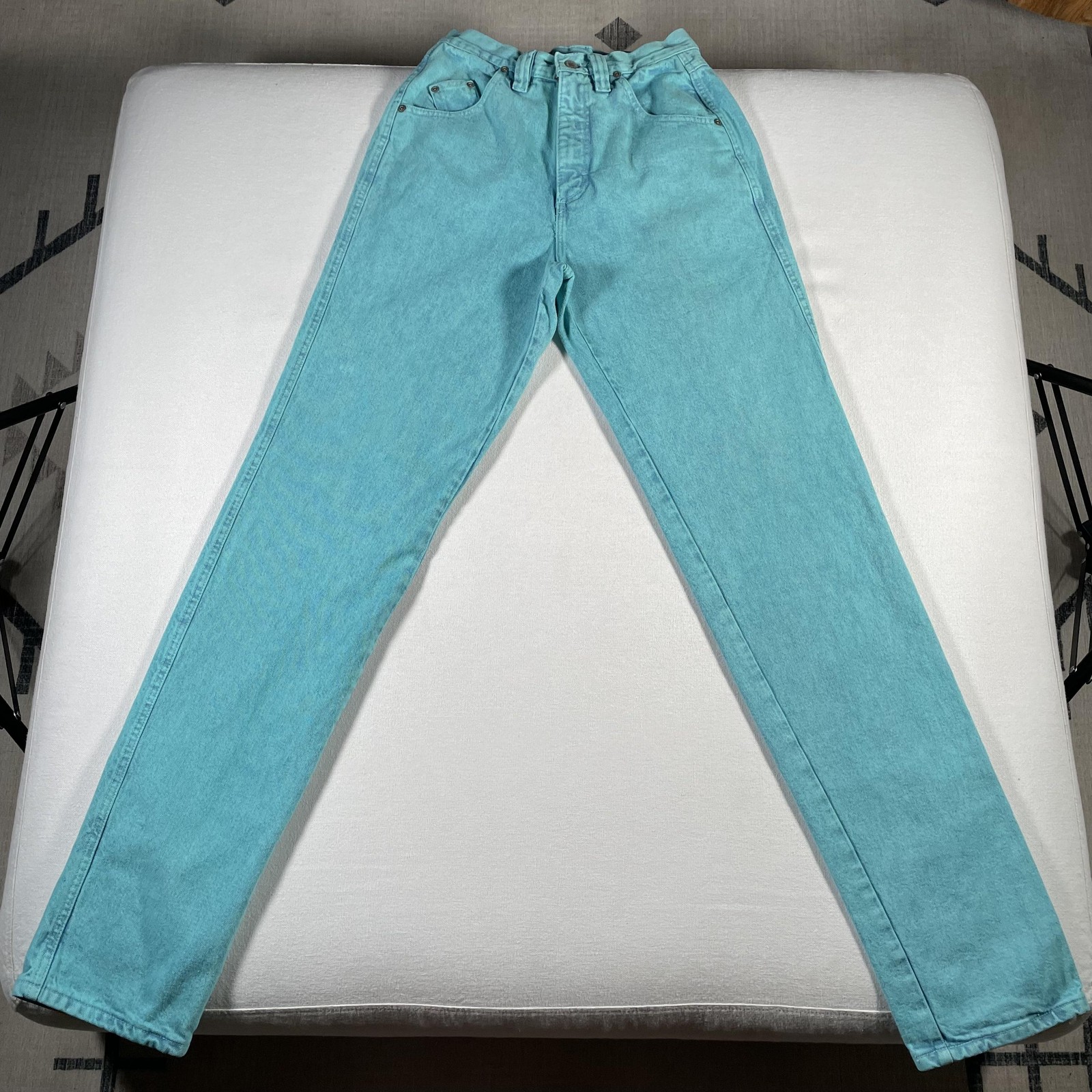Wrangler Jeans Womens 25×36 High Rise Aqua Blue Straight Denim Made USA MA201-04