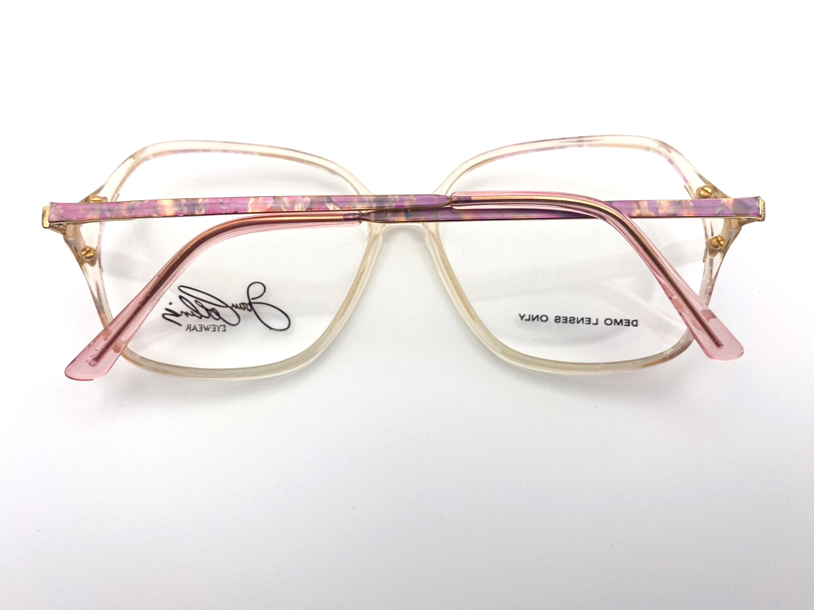 Joan Collins Oversized Square Clear Pink Gold Eyeglasses Vintage 1980s NOS