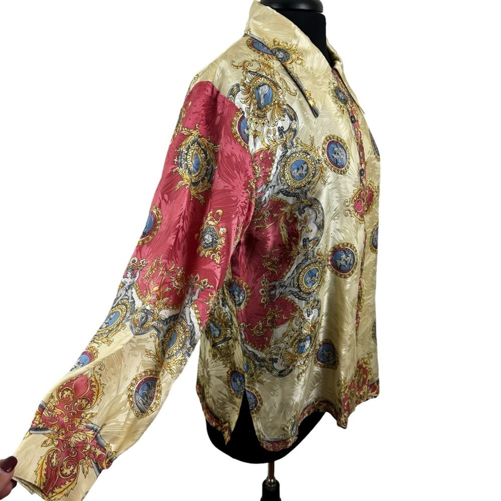 Vintage German Button Down Blouse Versailles Royal Elegant 100% Silk & Acetate