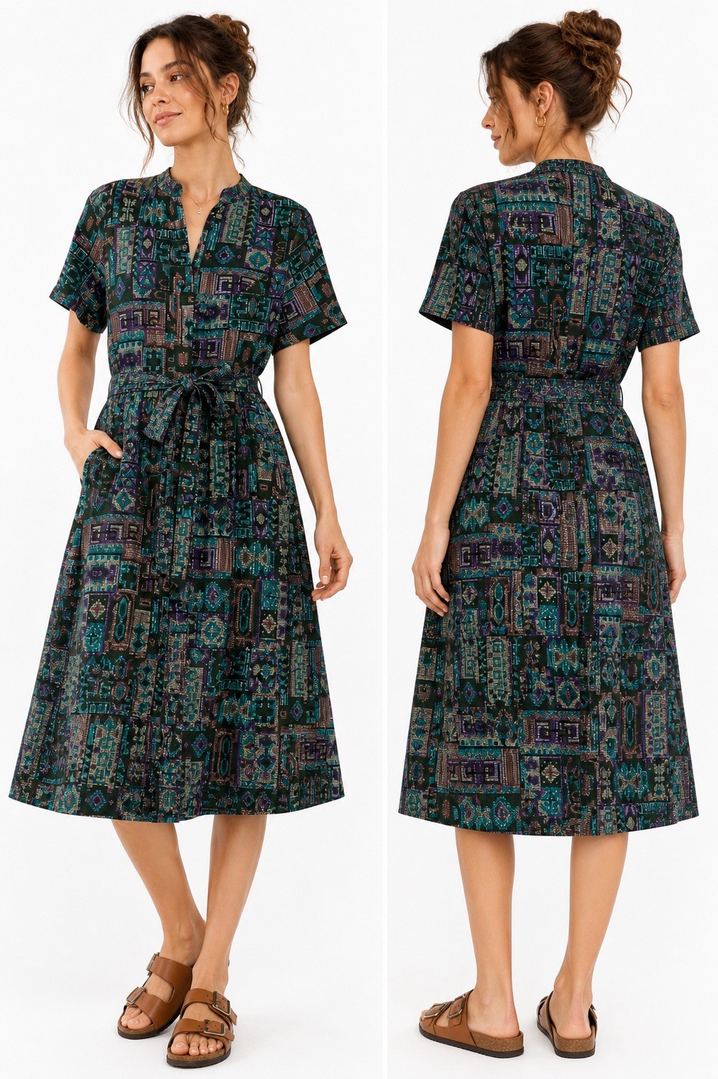 vintage 70s A LINE SHORT SLEEVE DRESS librarian chic shirtdress art student