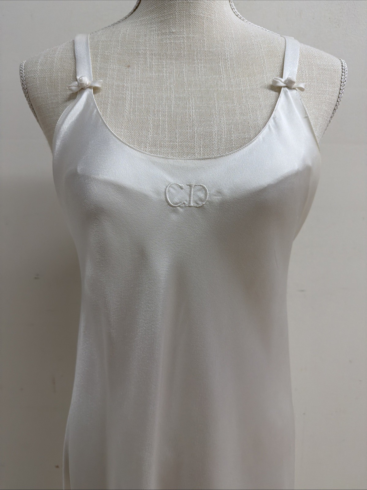 Christian Dior Vtg Maxi Nightgown Satin Slip Dress Small & Robe Small Ivory