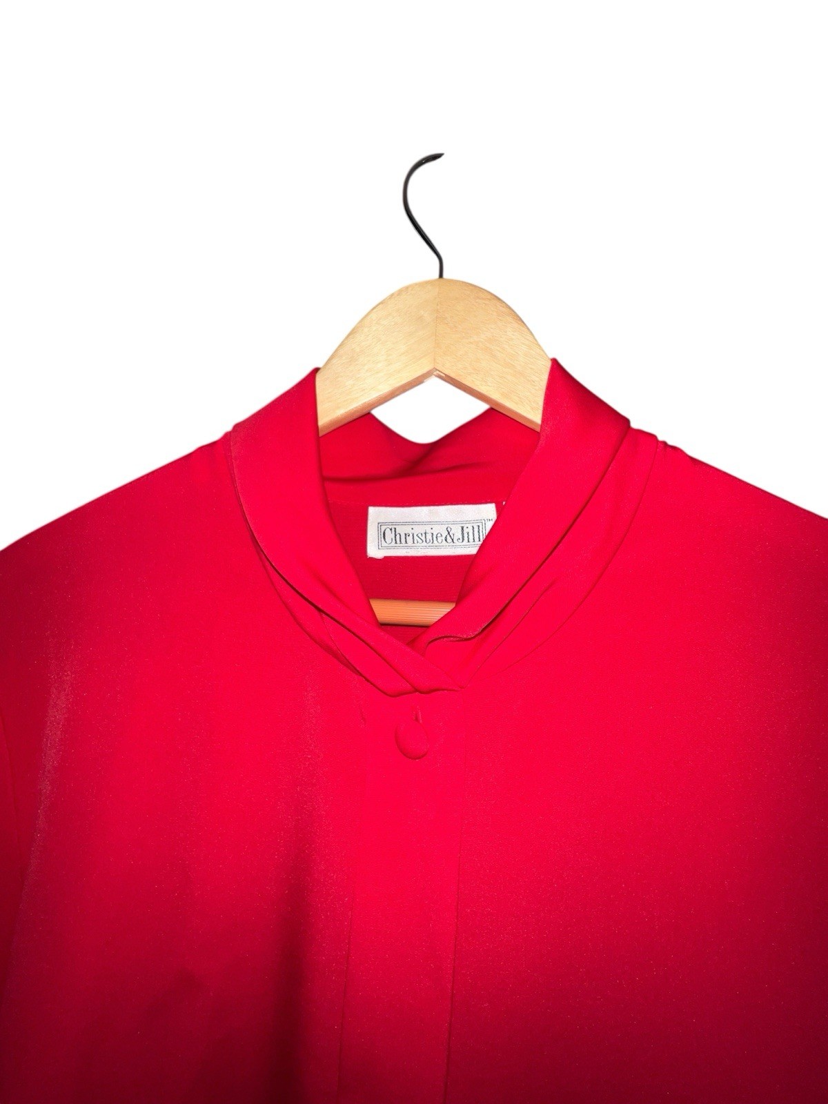 Vintage 80s Christie & Jill Red Blouse Women’s 16 Made in Korea Button Front