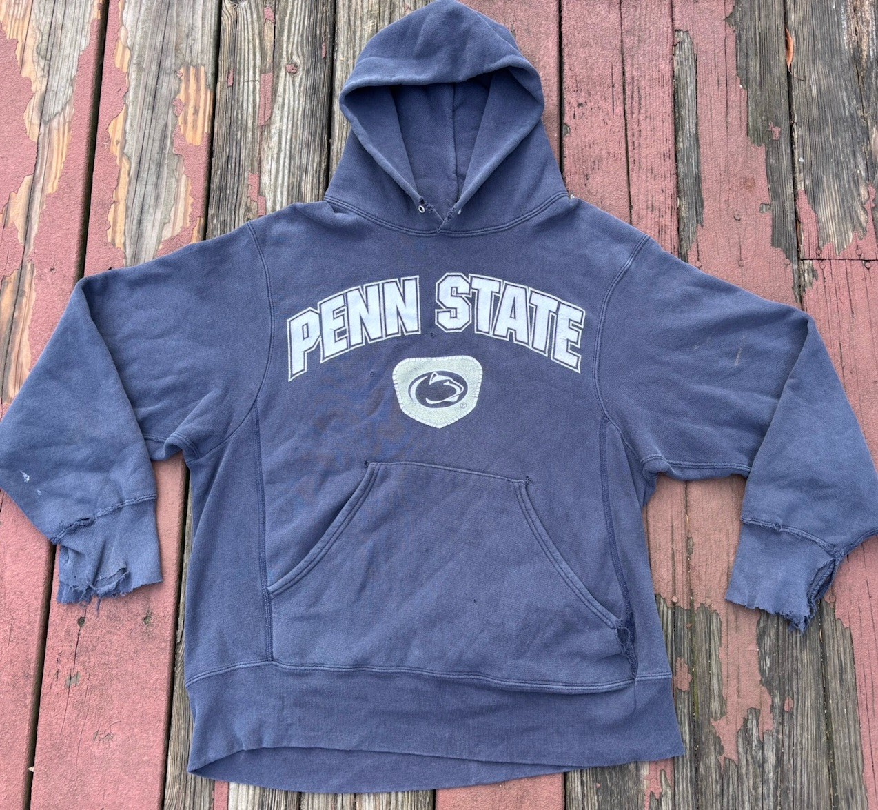 90s Distressed Perfectly PENN STATE Gussets Cross grain Hoodie.med/L,made USA