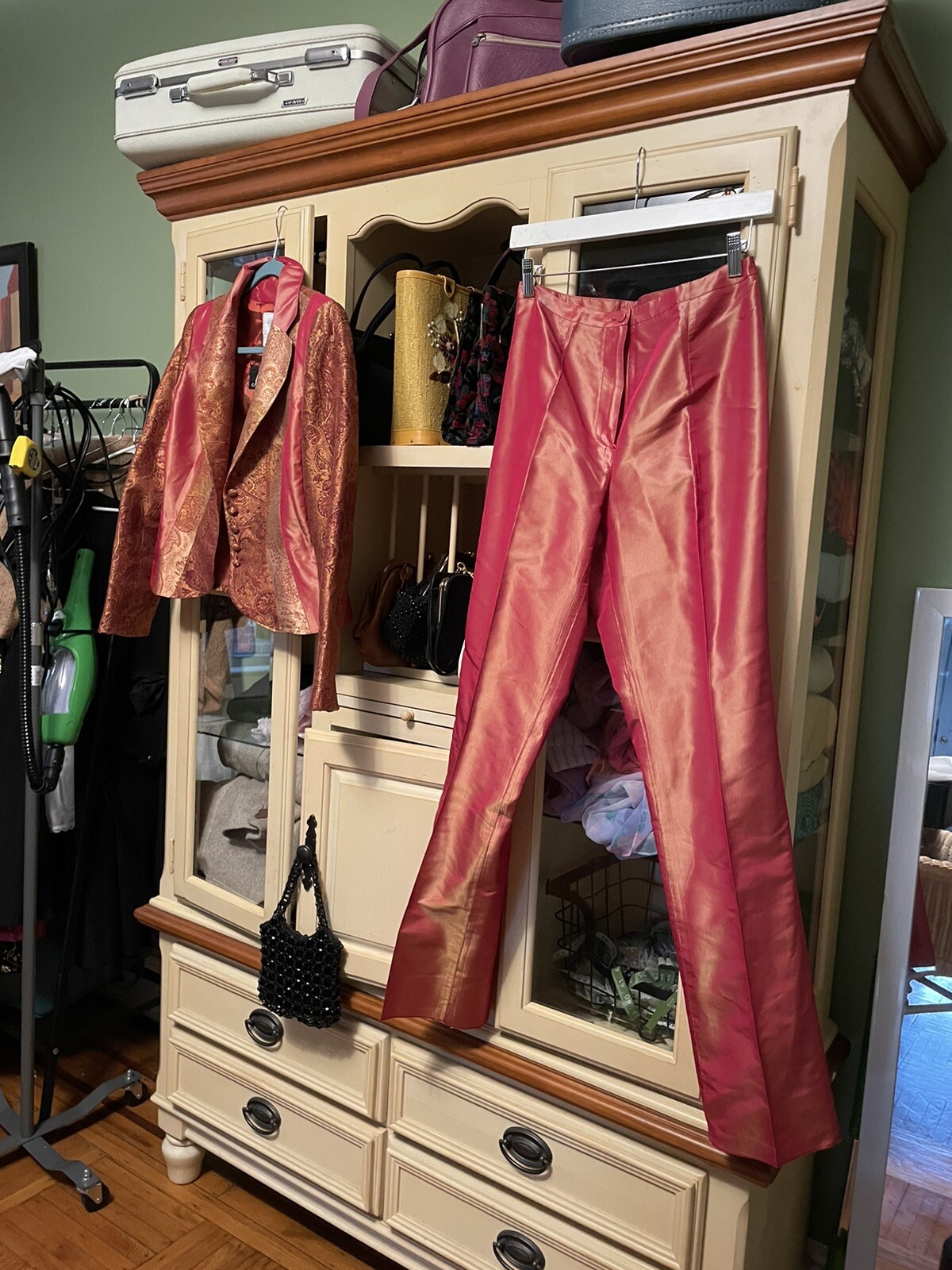 Vtg Paul VASSEUR French Silk Cocktail Party Wedding Pants Suit S 36