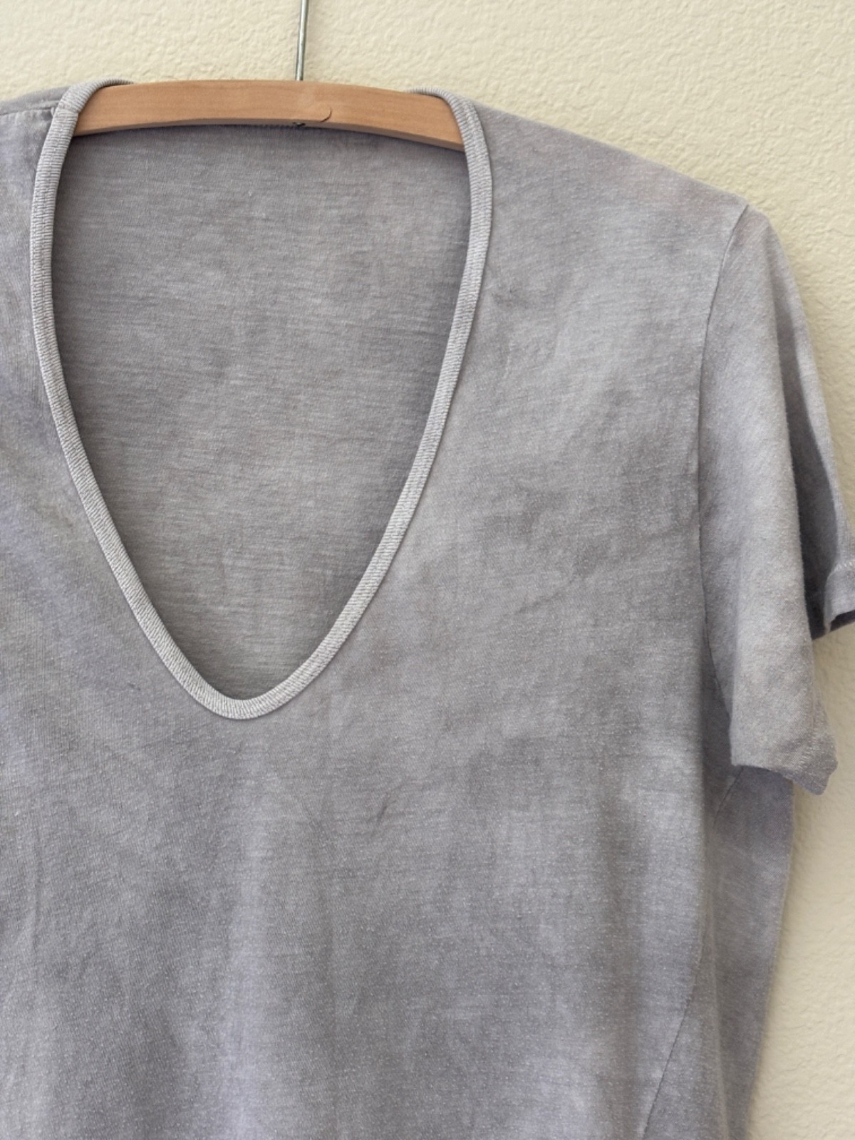 Vintage 70s 80s Paper Thin V Neck T- Shirt Faded Grey Thrasher Punk M/L