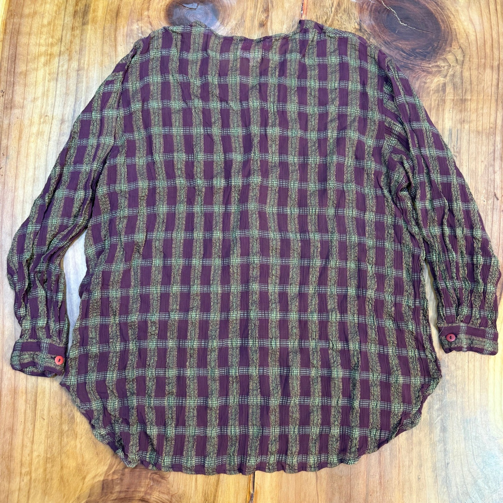 Vintage 90s April Cornell Wide leg pants Shirt Set Medium Rayon Plaid Button C28