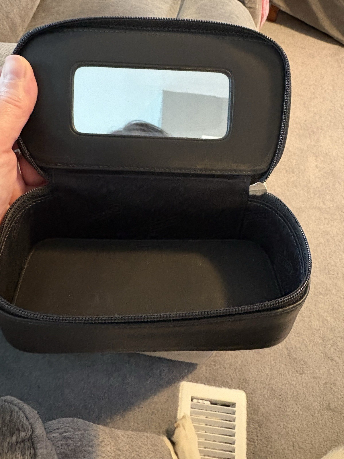 Vintage Coach Smooth Black Leather Travel Kit w/ Mirror And zip-around closure.