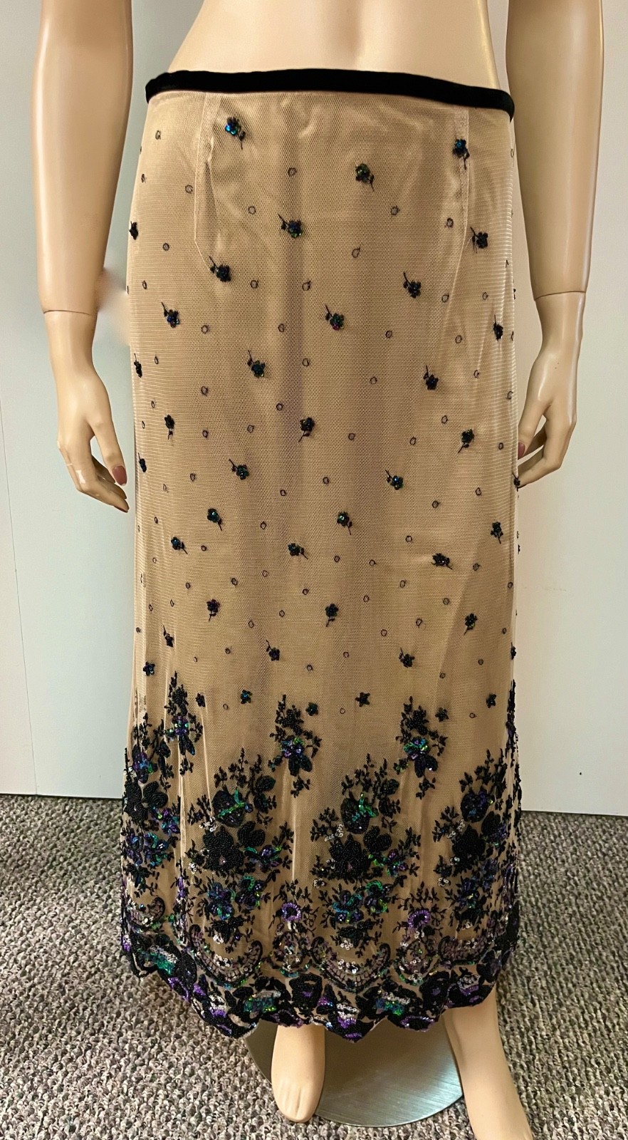 Excellent Vintage J Peterman Belle Epoque Silk Beaded Skirt Size 8 Waist 28-29