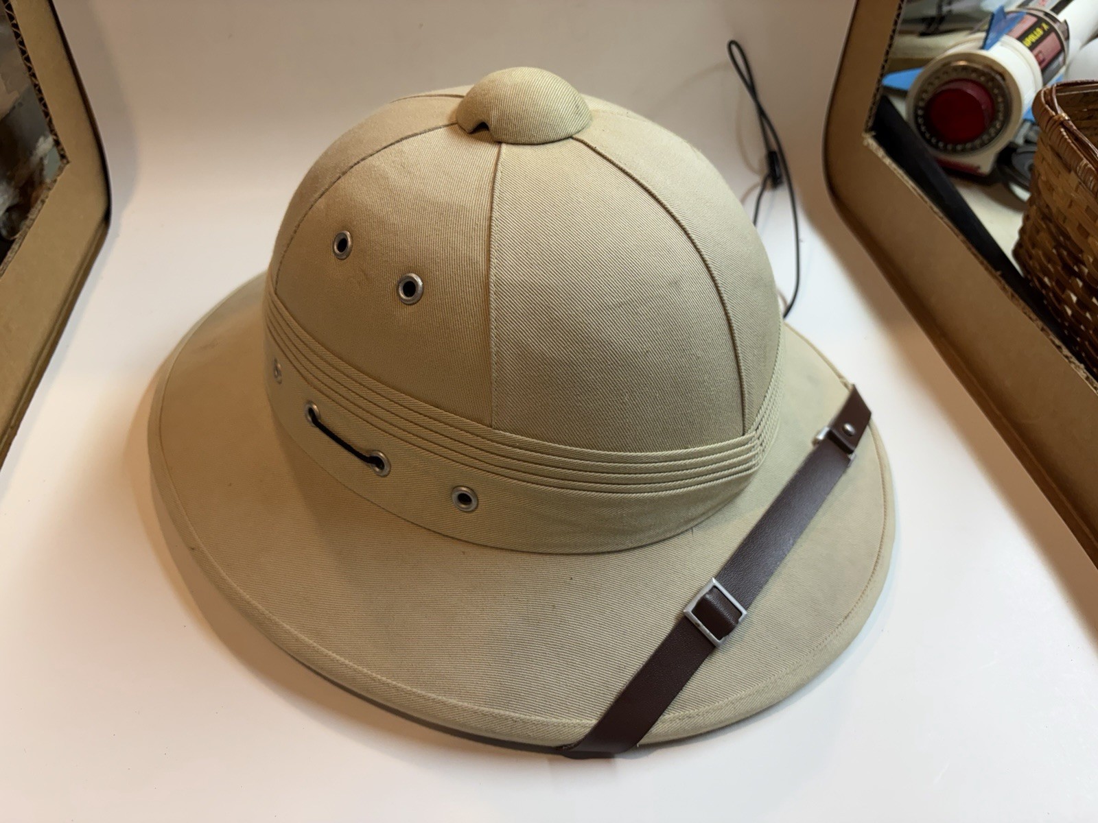 Vintage Safari Pith Helmet Khaki Military Sun Hat Made In Vietnam