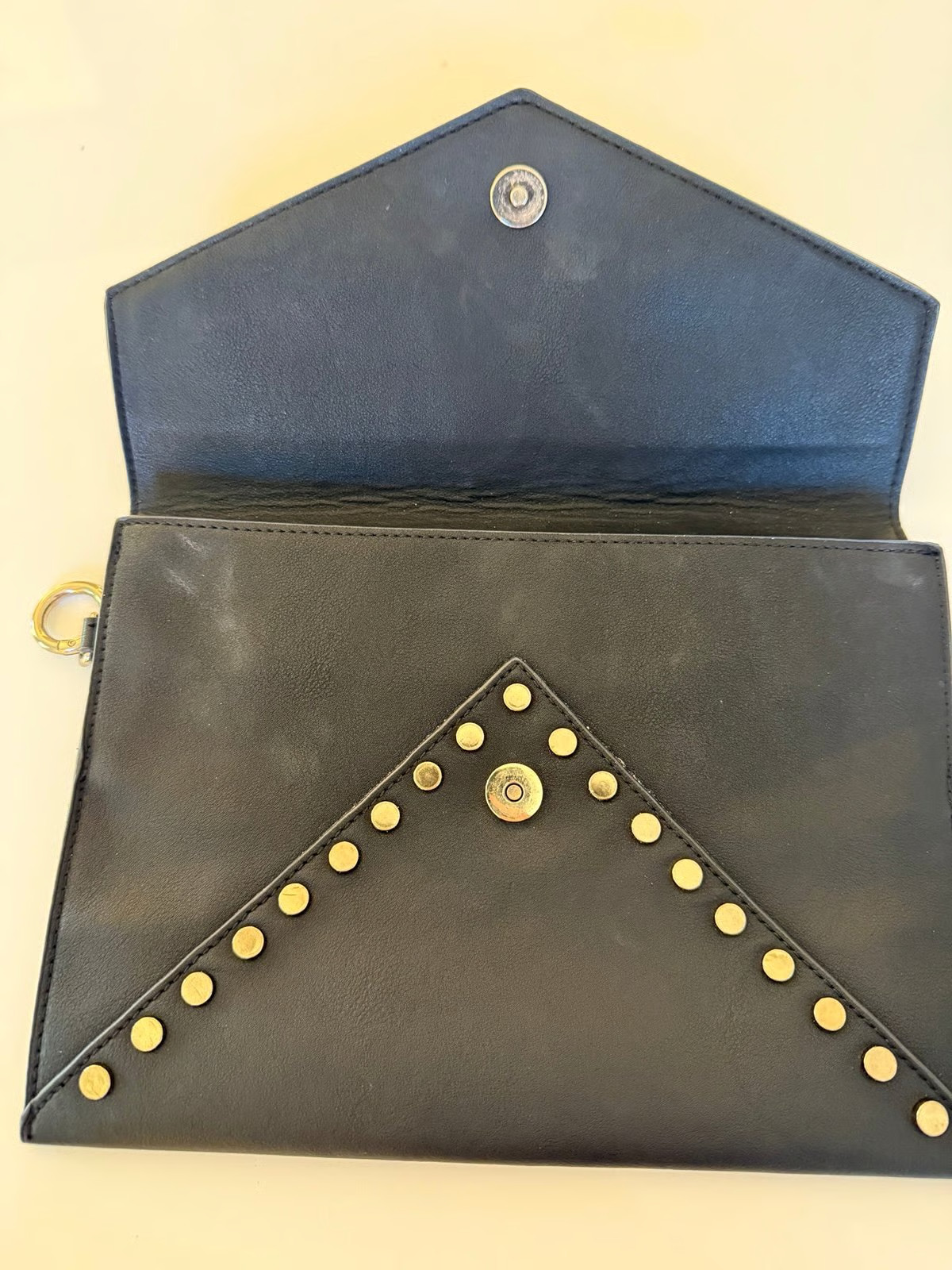 Imoshion IM Black Studded Envelope Clutch | Vegan Leather Gold Accent Bag