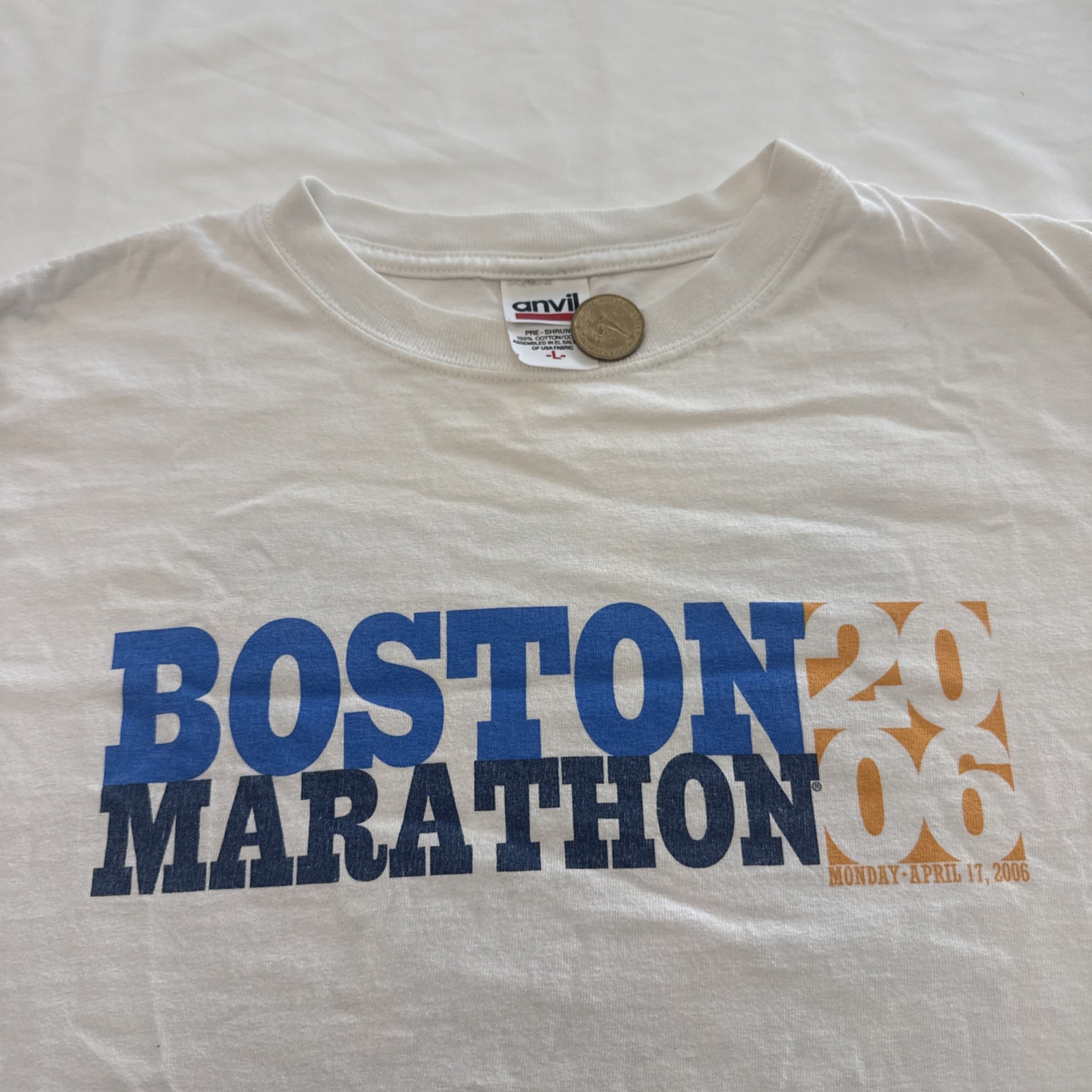 Official Vintage Boston Marathon 2006 T Shirt White Large Running Anvil Tag