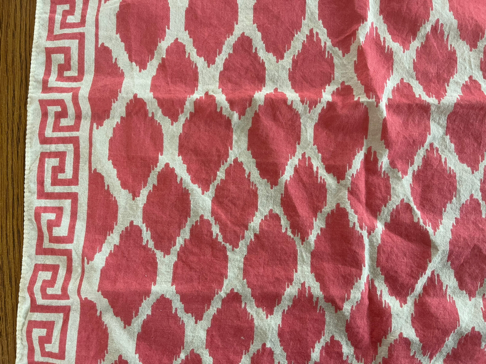 Vintage Coral Pink Cream Bandana Greek Key Diamond Print 19.5”x20.5”