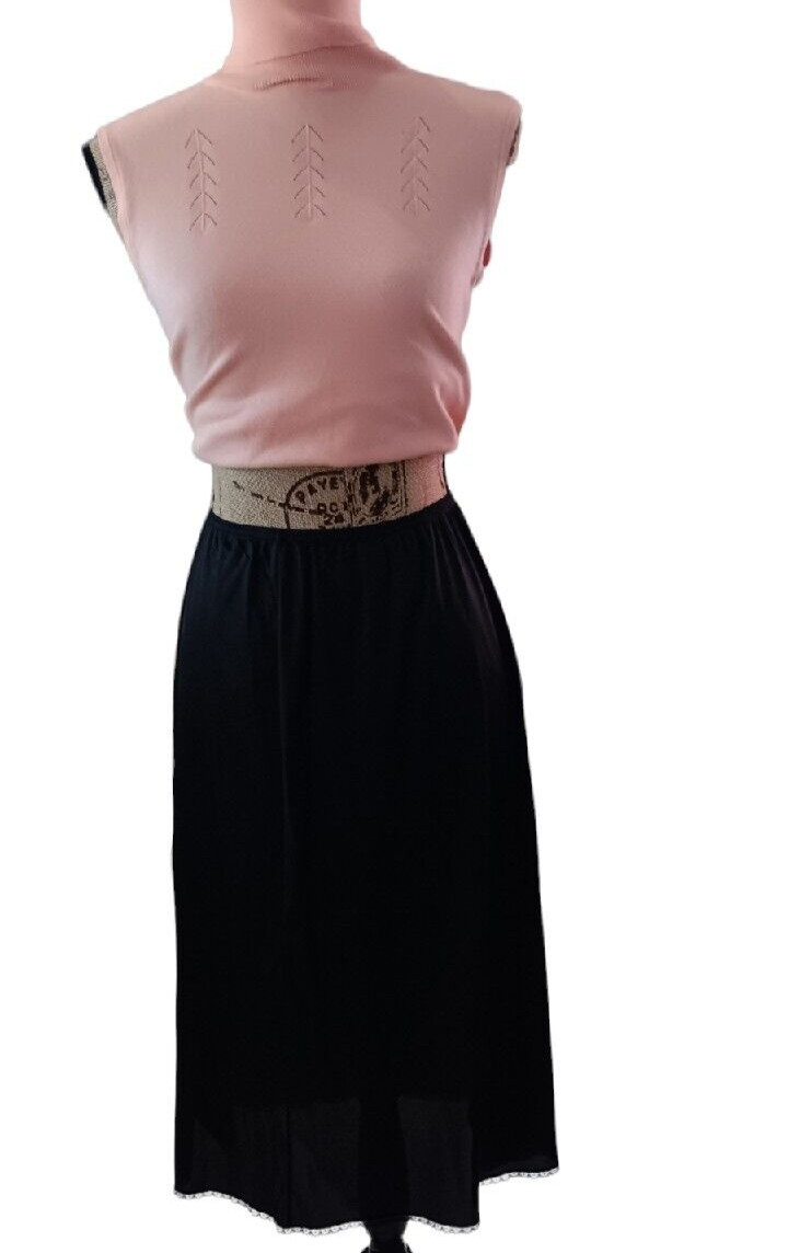 Cabernet 100% Nylon Petticoat Black Half Slip Under Skirt Lace M 28″ / 40 AA309